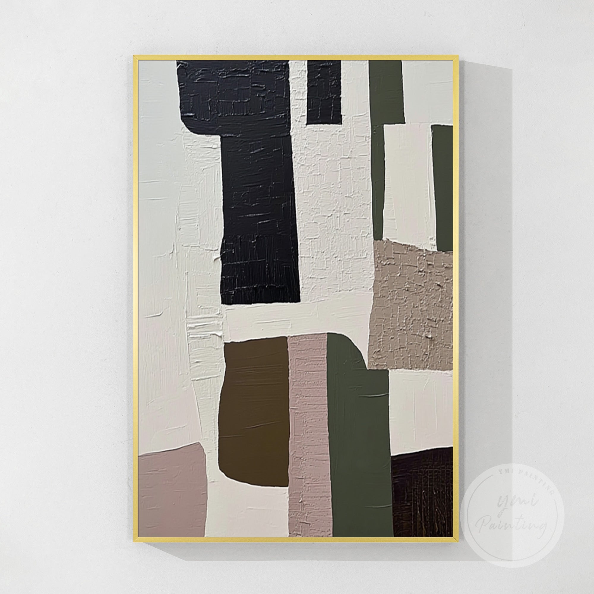 Textured Acrylic Geometric Artwork with a fusion of neutral and metallic hues, perfect for executive spaces.