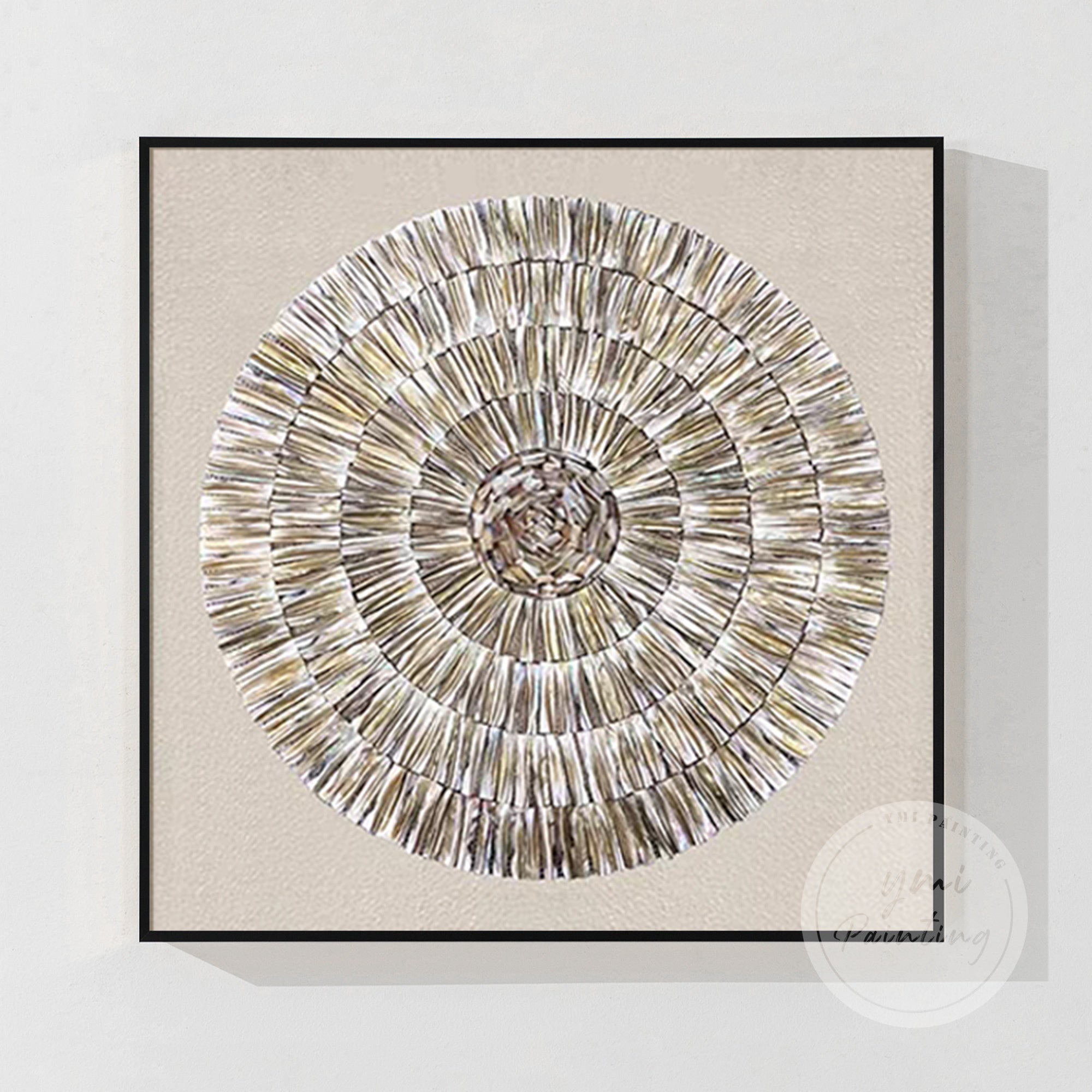 Handmade Oyster Shell Artwork with rich 3D texture and natural shell highlights, designed for high-end, tranquil environments.