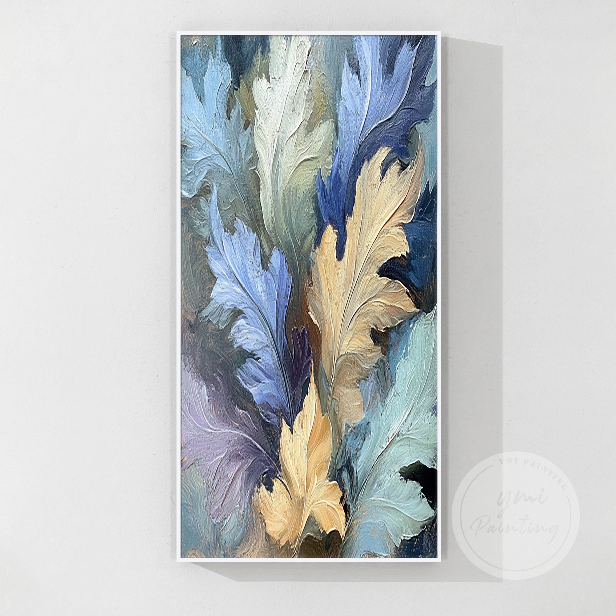 Hand-painted autumn leaves artwork showcasing the delicate beauty of fall in muted hues in a white color frame