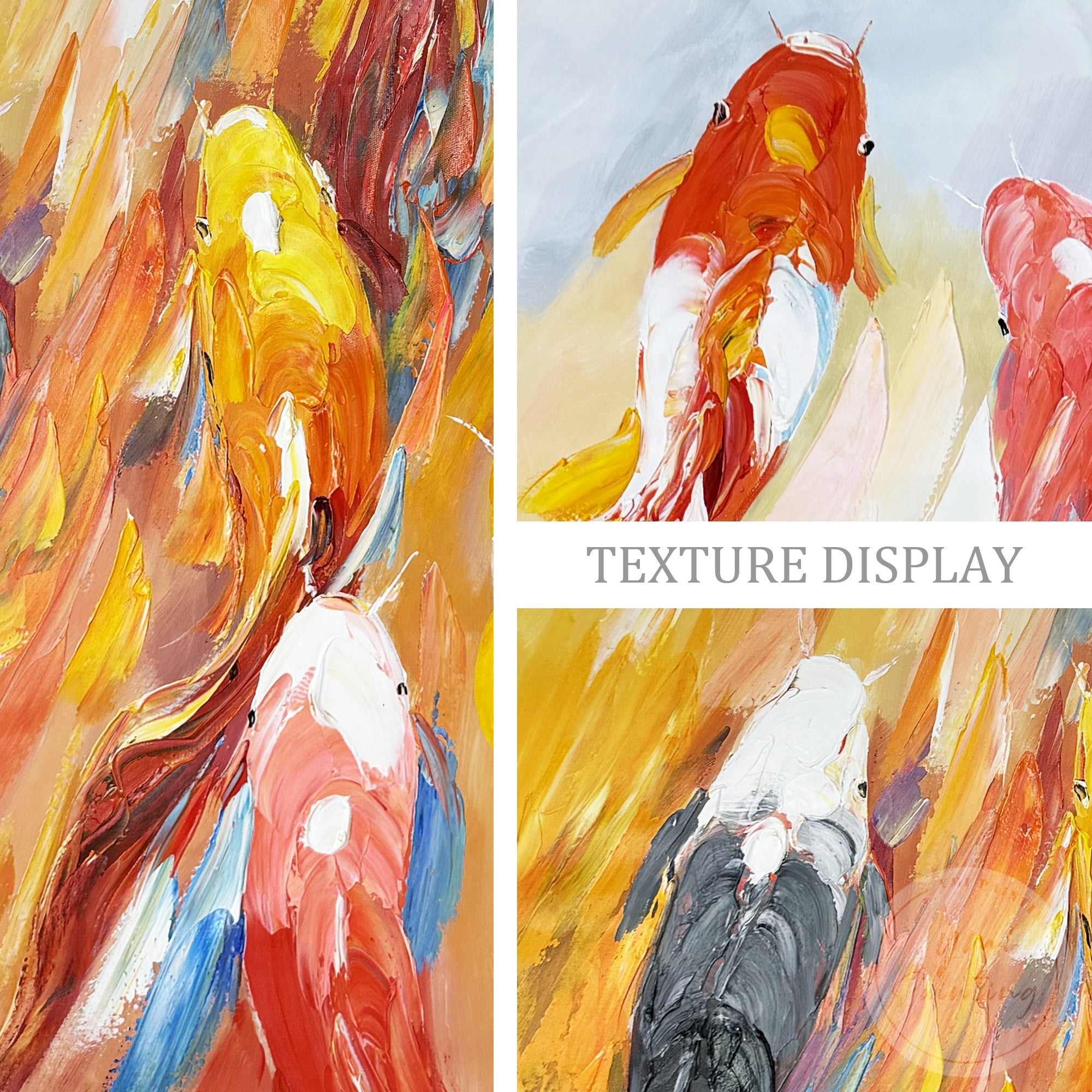 Abstract koi fish wall art styled in a contemporary office, professional gift for career success