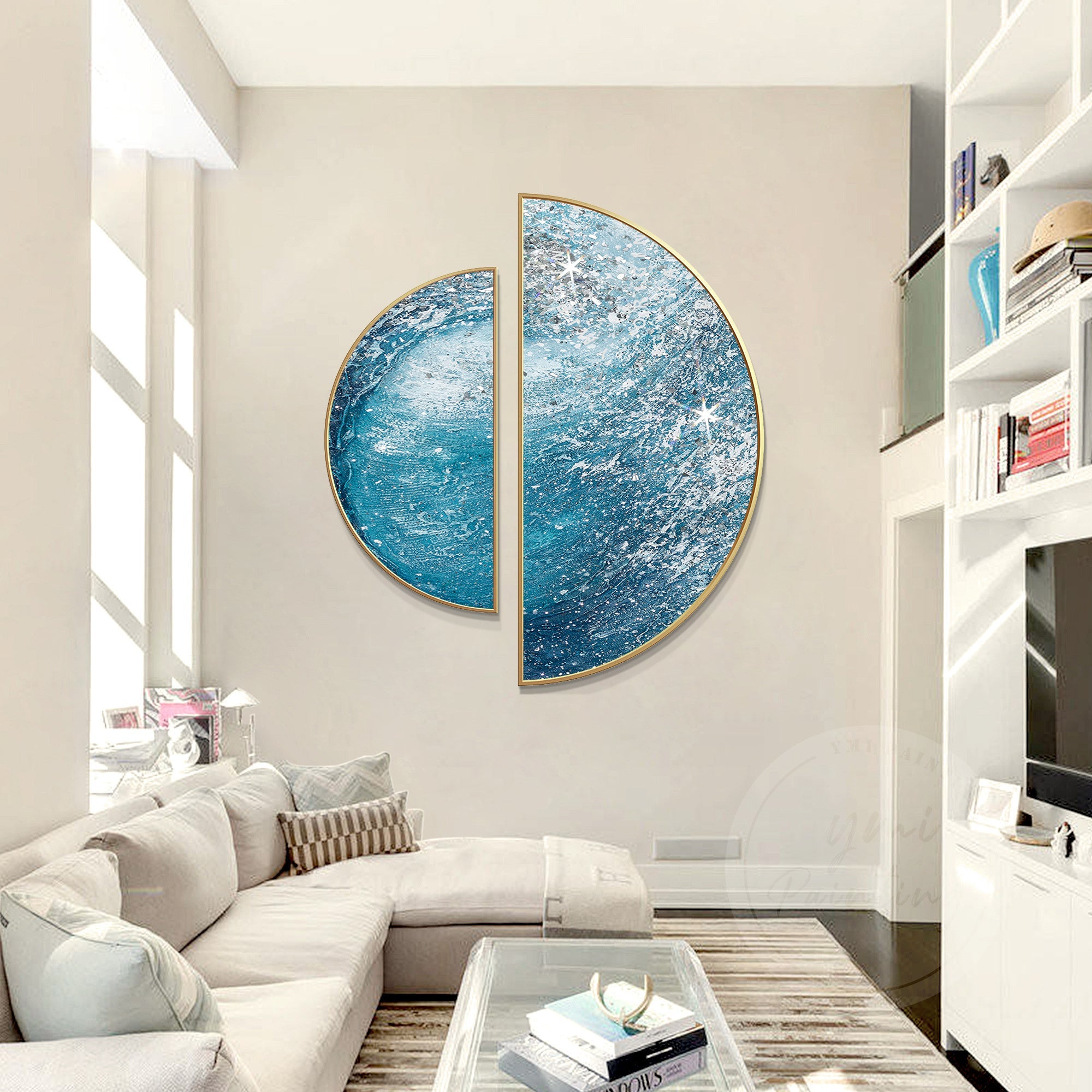 Teal and Navy Blue Abstract Wall Art