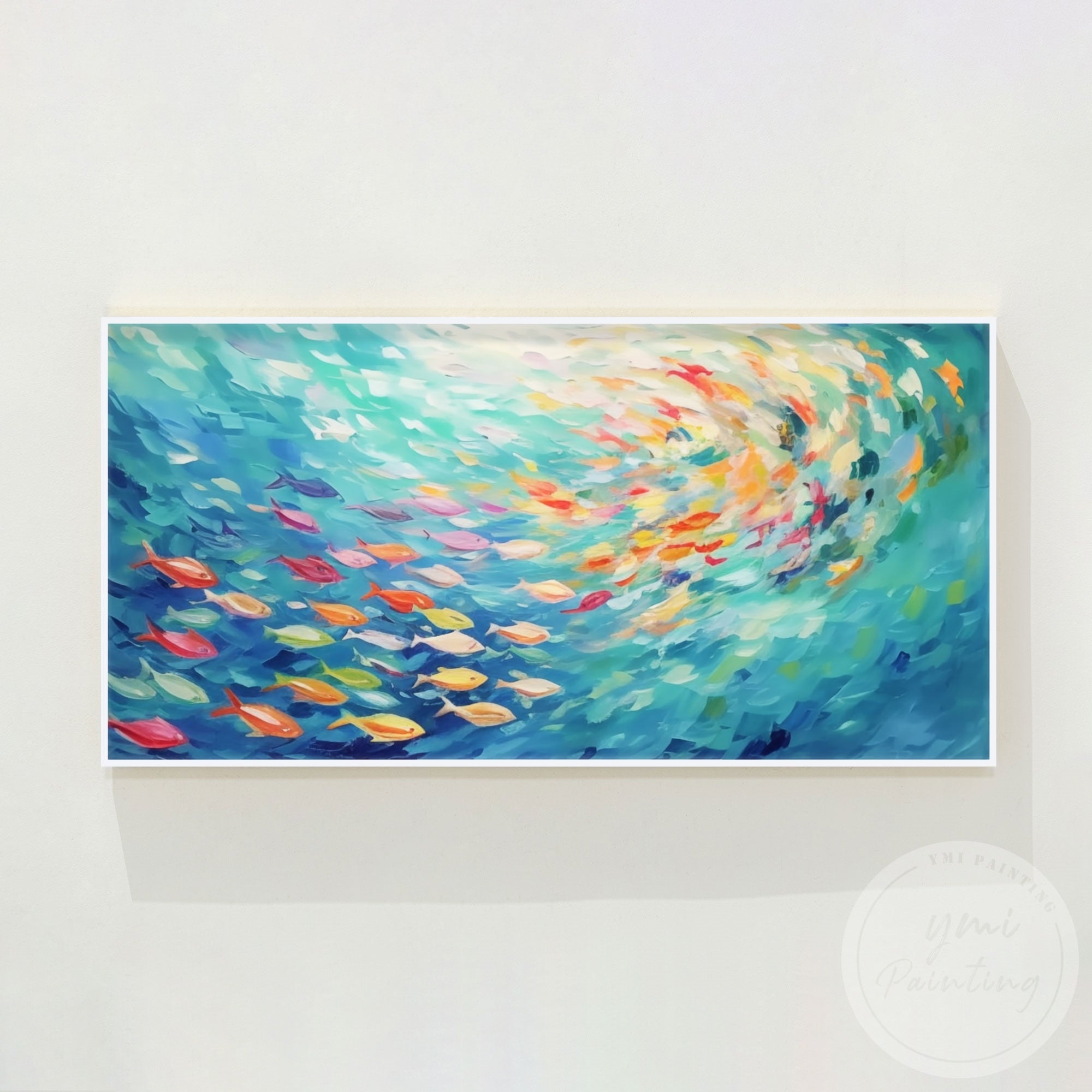 Oversized marine life canvas art with colorful fish design