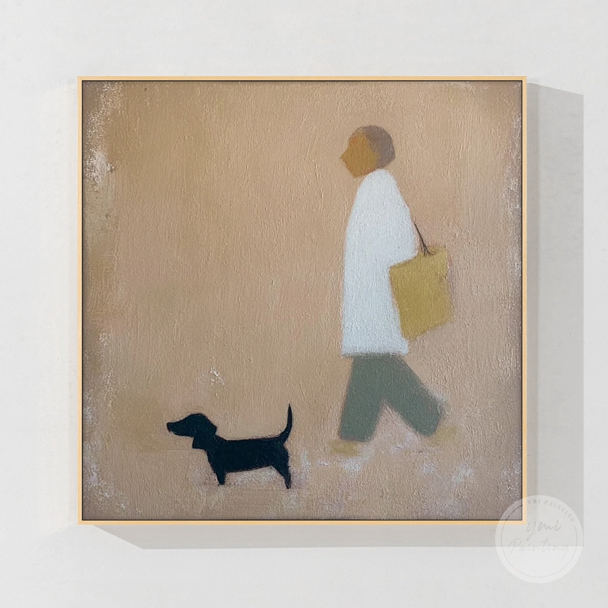 Textured abstract art of a puppy in soft brown tones, ideal for contemporary interiors.