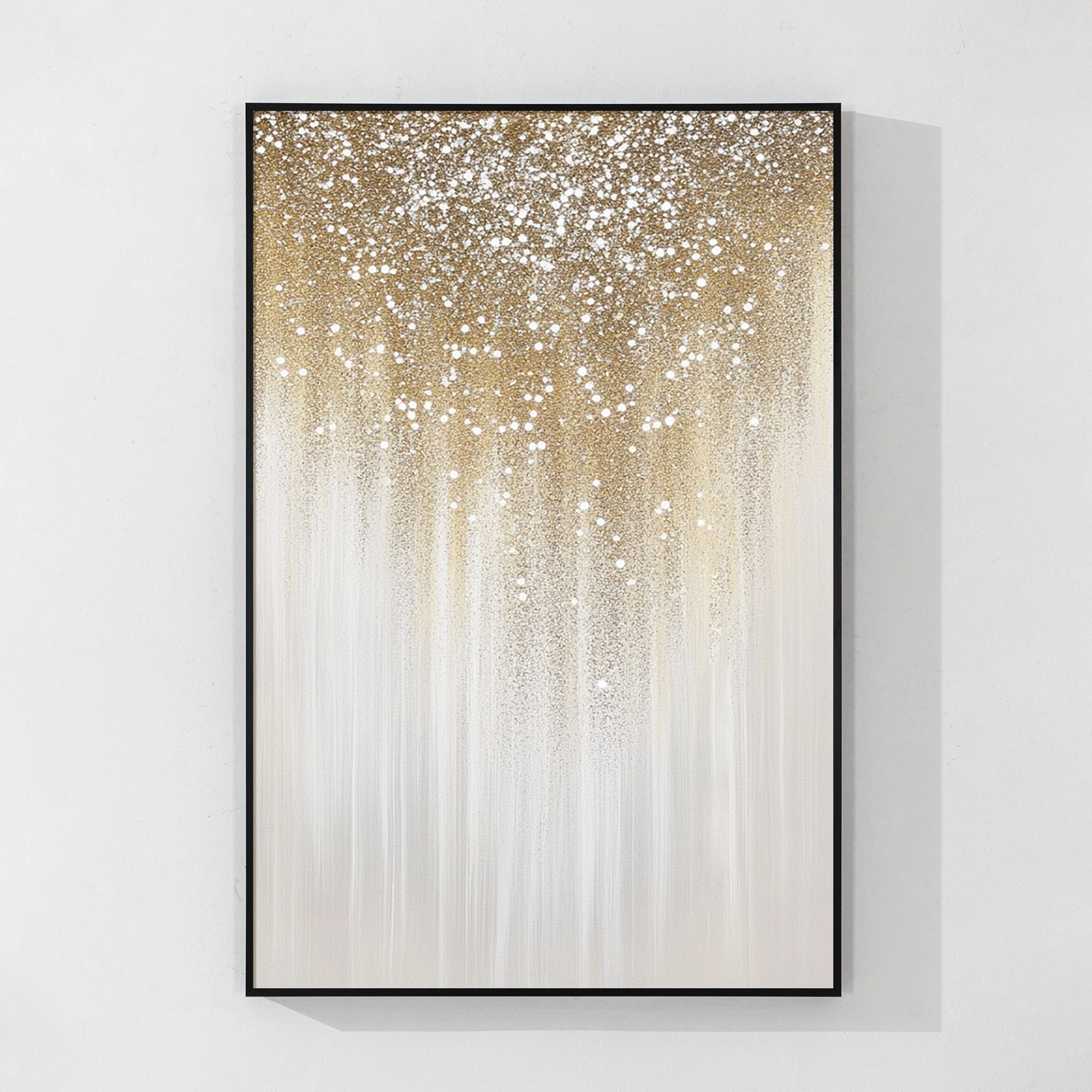 Luxury glitter wall art with beige and gold tones, featuring sparkling textured details for glamorous home decor.