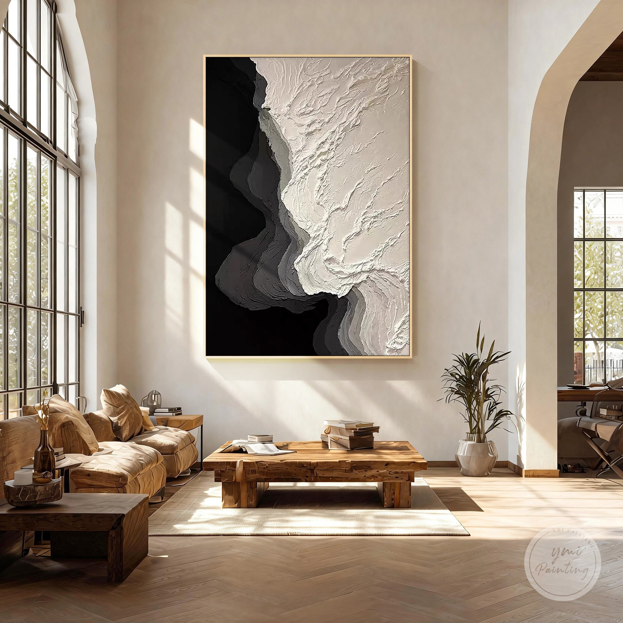 Black white textured canvas with layered details