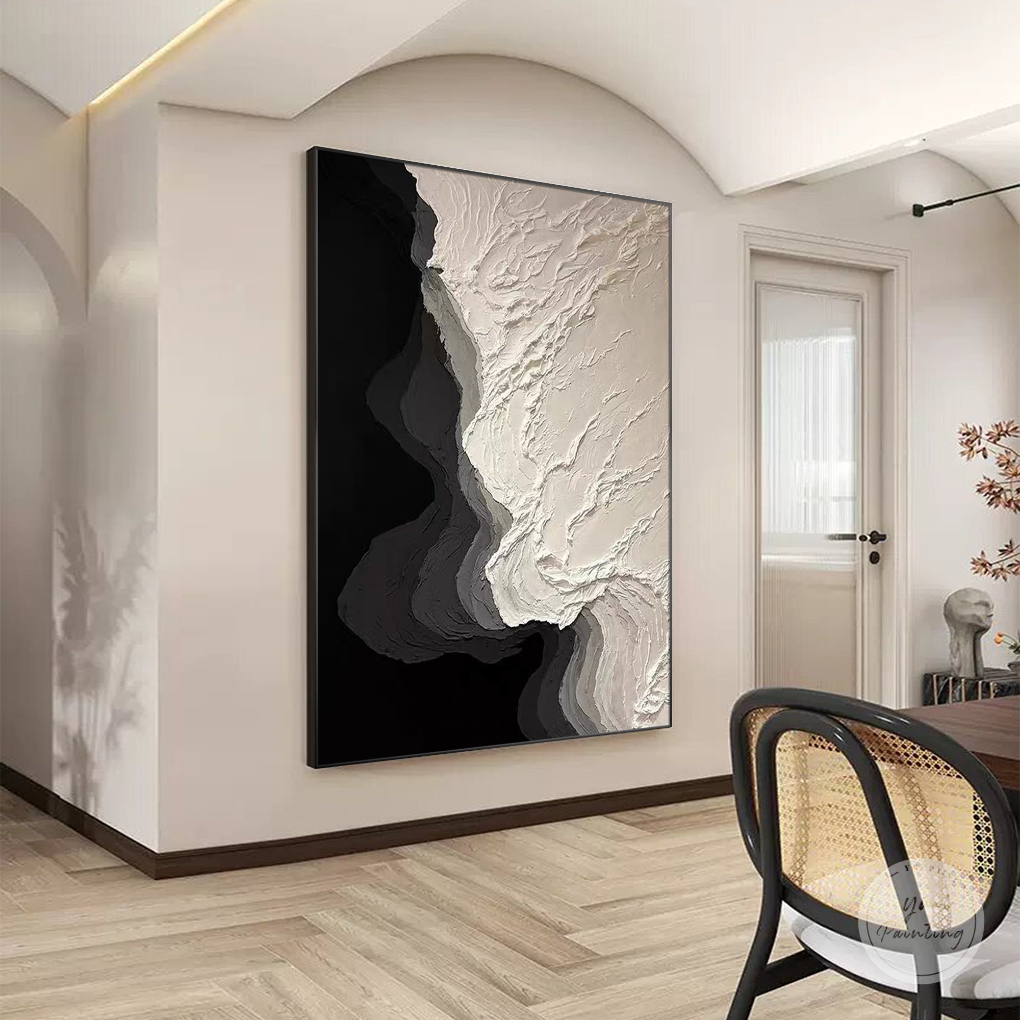 Minimalist statement wall art with strong contrast
