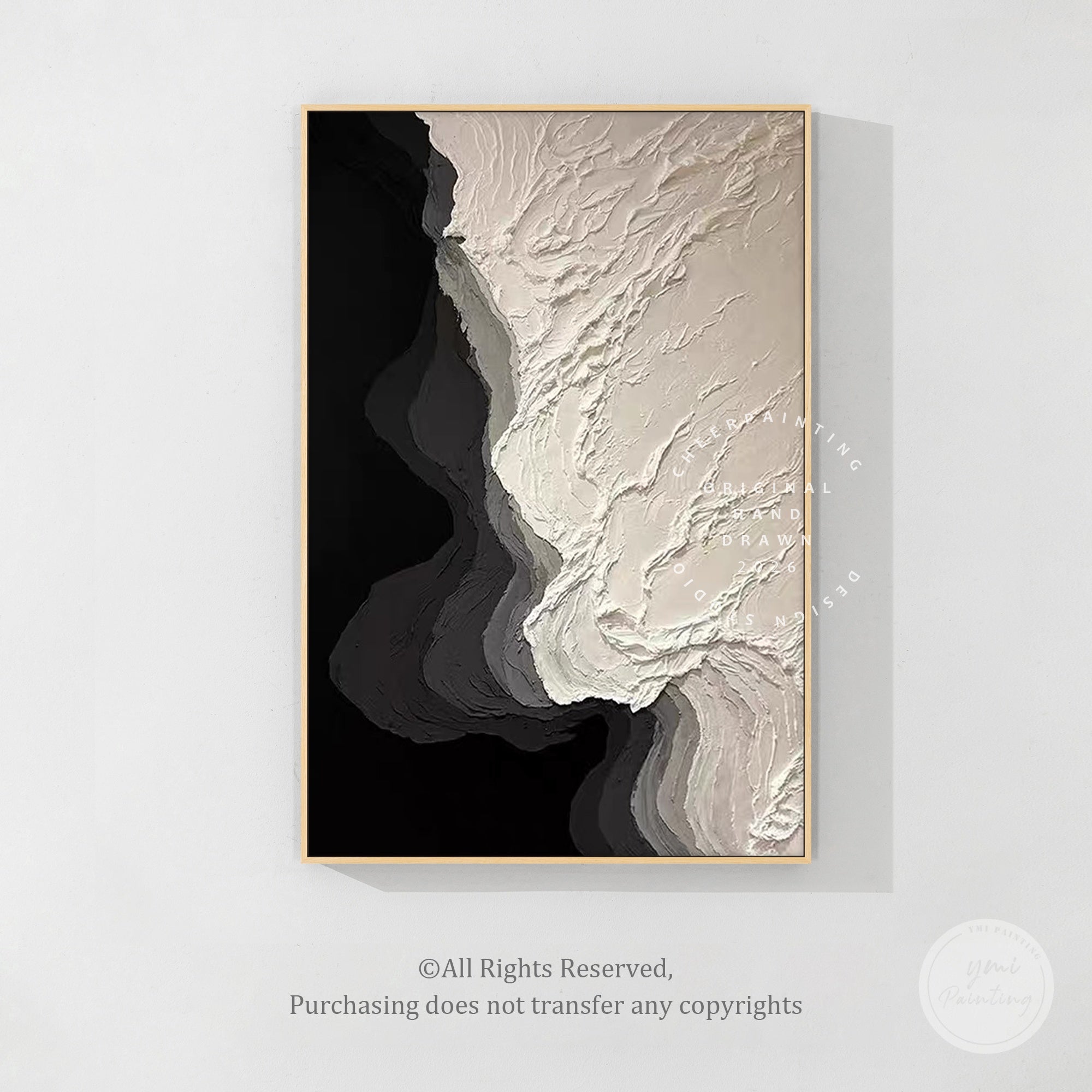 Textured 3D abstract artwork in black and white