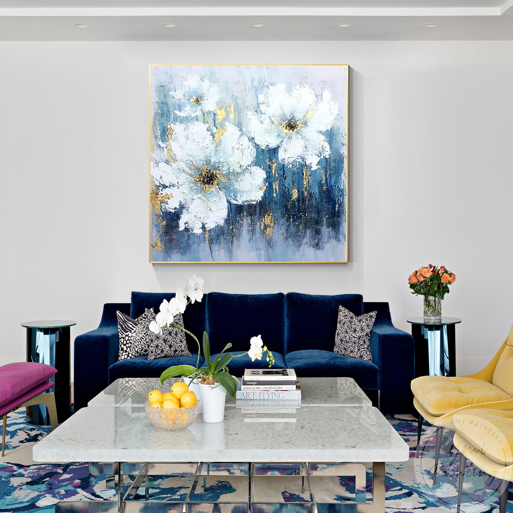 A refined floral artwork that blends soft tones and gold details to create a serene atmosphere in any space.