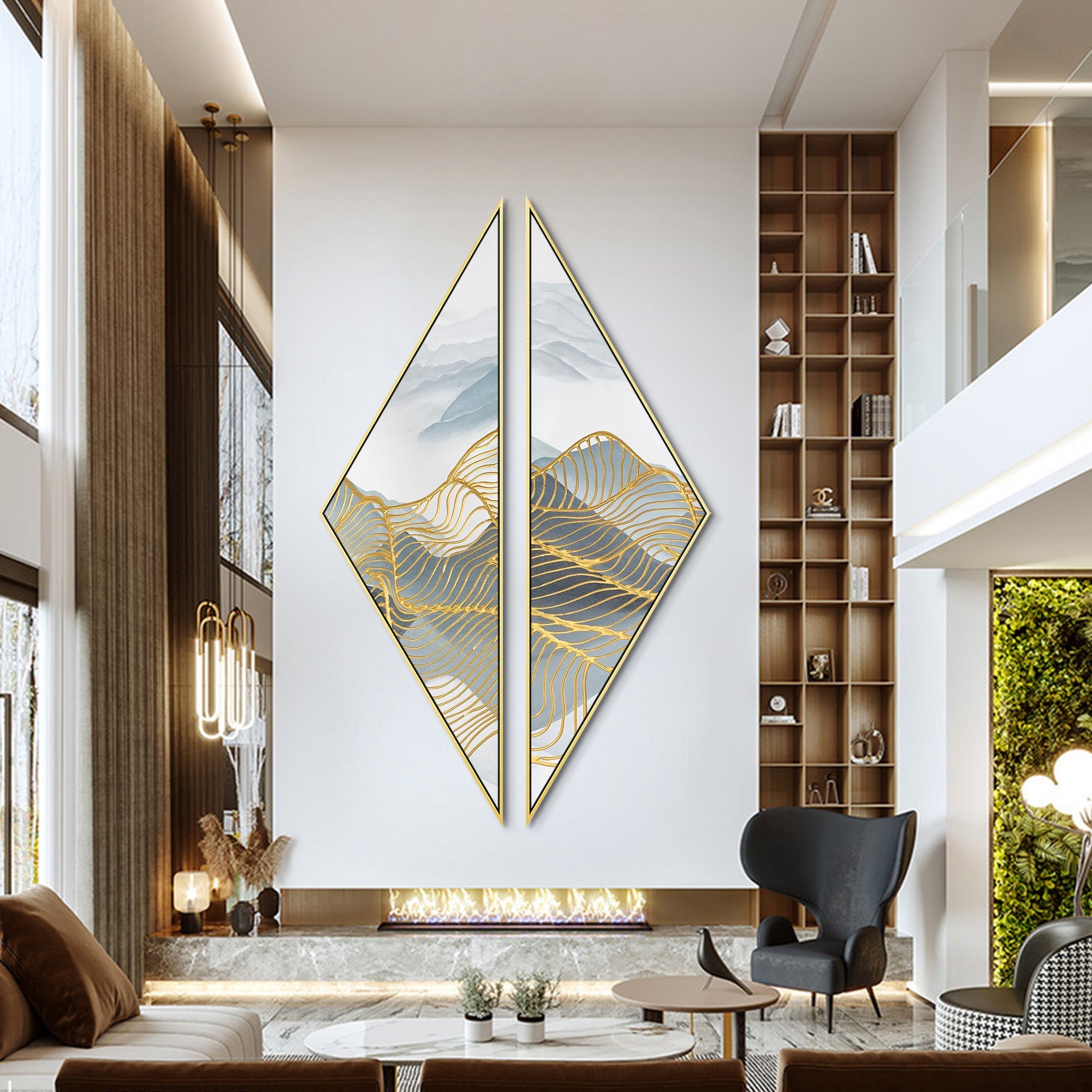 Abstract Geometric Ink Mountain Artwork