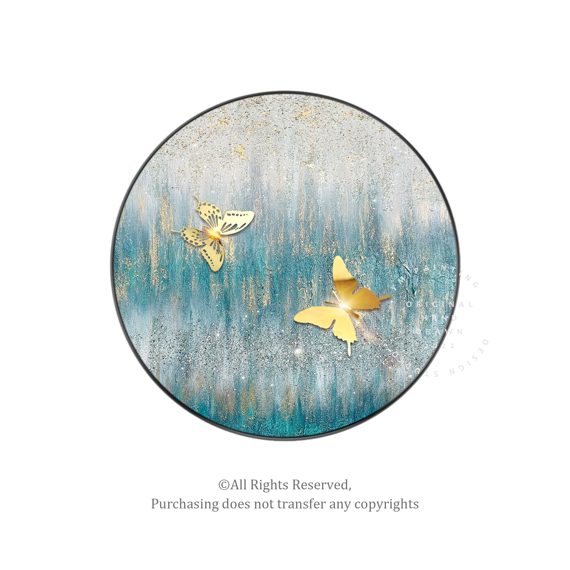 Mariposa redonda con purpurina dorada #YMA0303