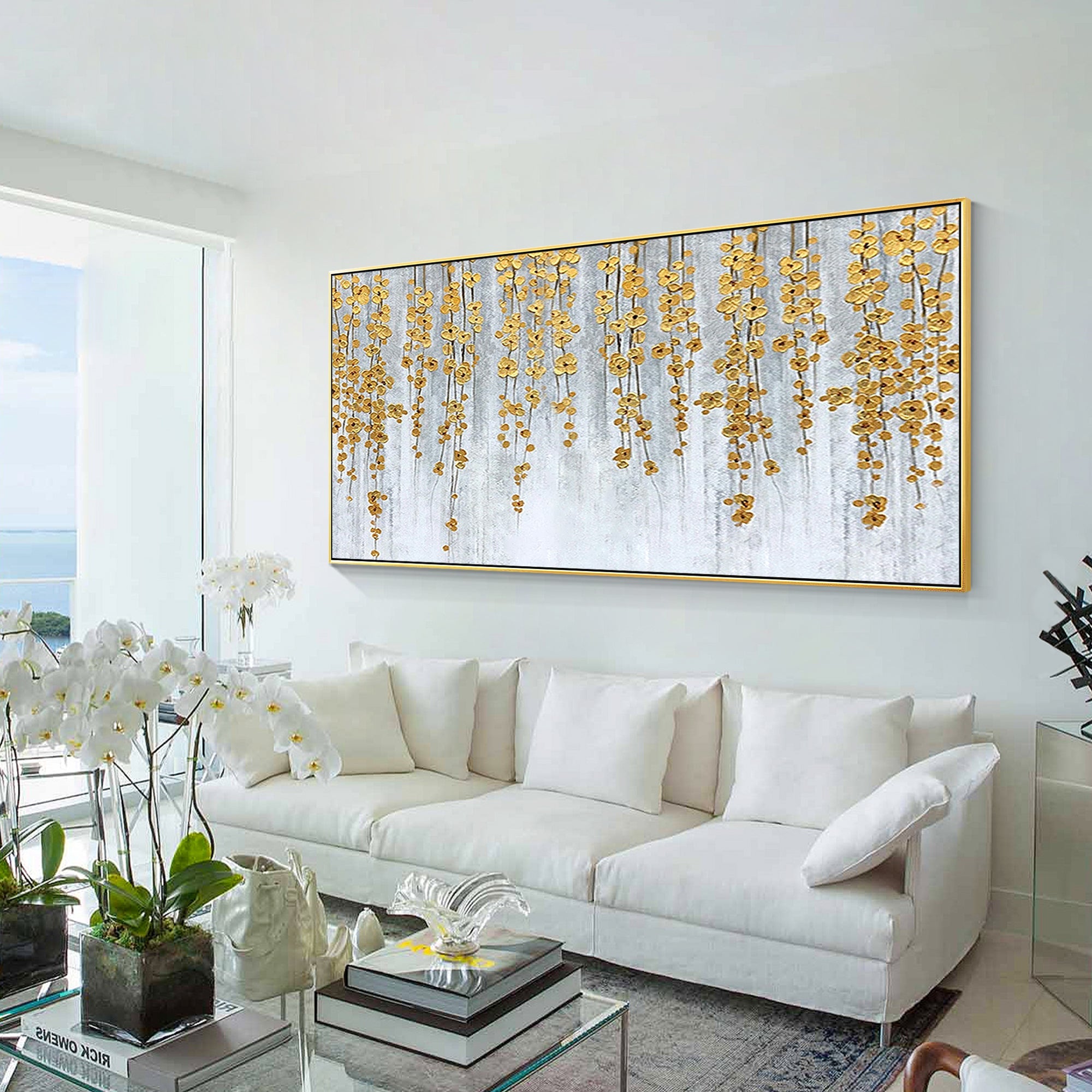 Abstract Gold Floral Painting with Branches