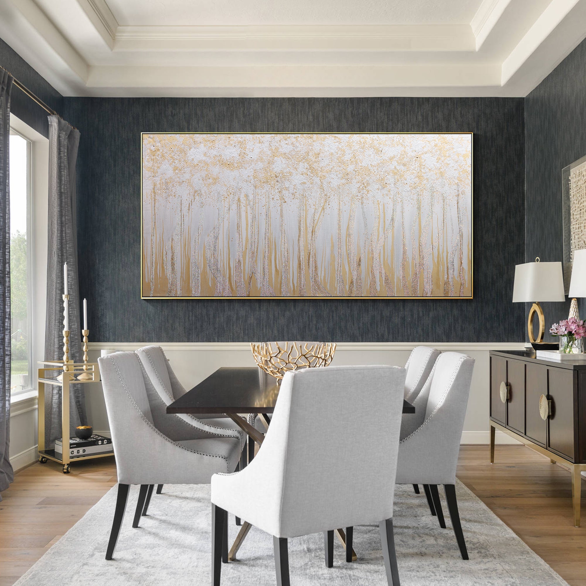 Abstract Gold Glitter Artwork on Canvas