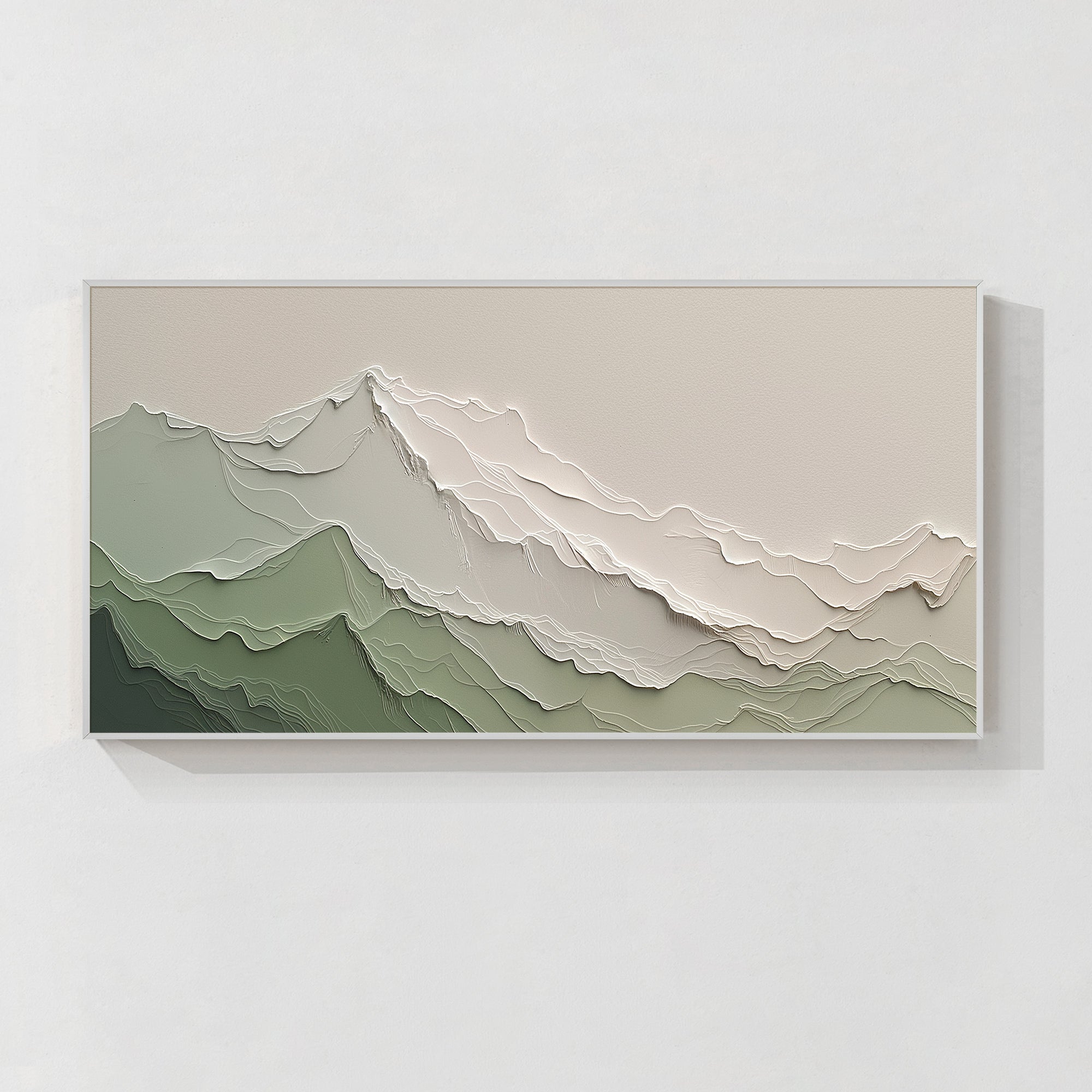 Abstract mountain wall art in green and beige gift for modern living room