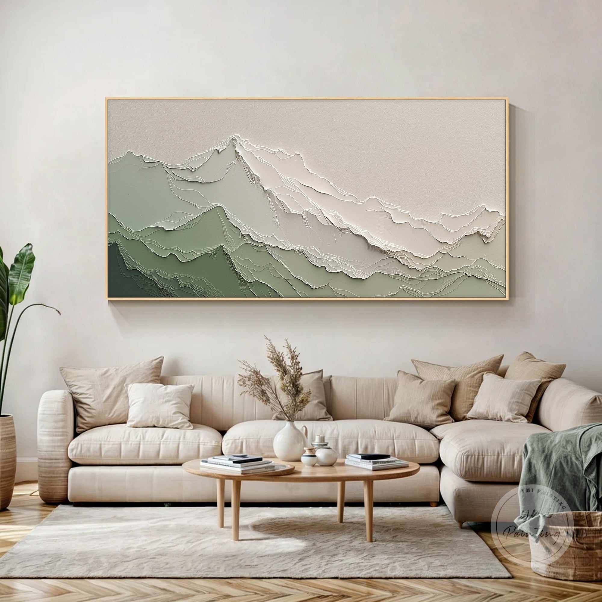 Green beige mountain relief art gift for mom relaxing home decor
