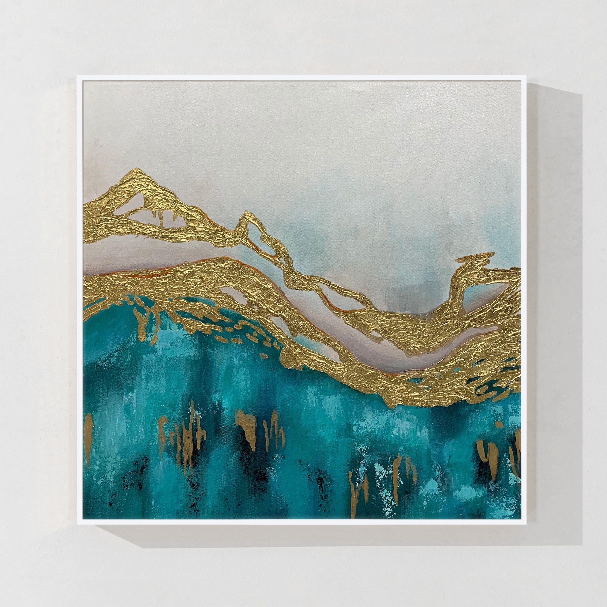 Abstract Turquoise and Gold Mountain Wall Art on Canvas 2
