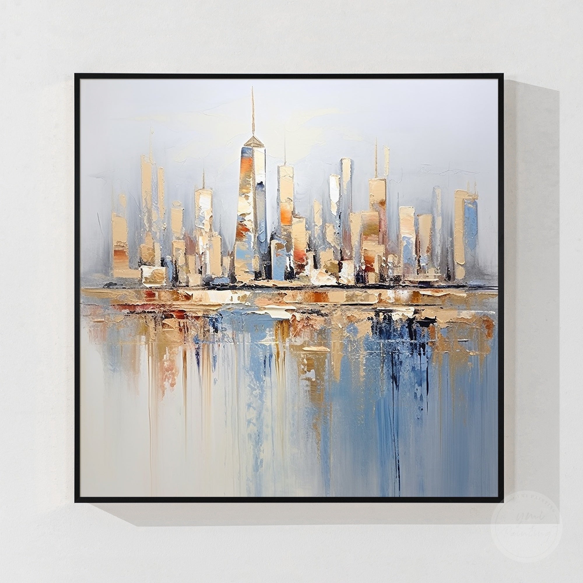 Blue gray urban landscape wall decor