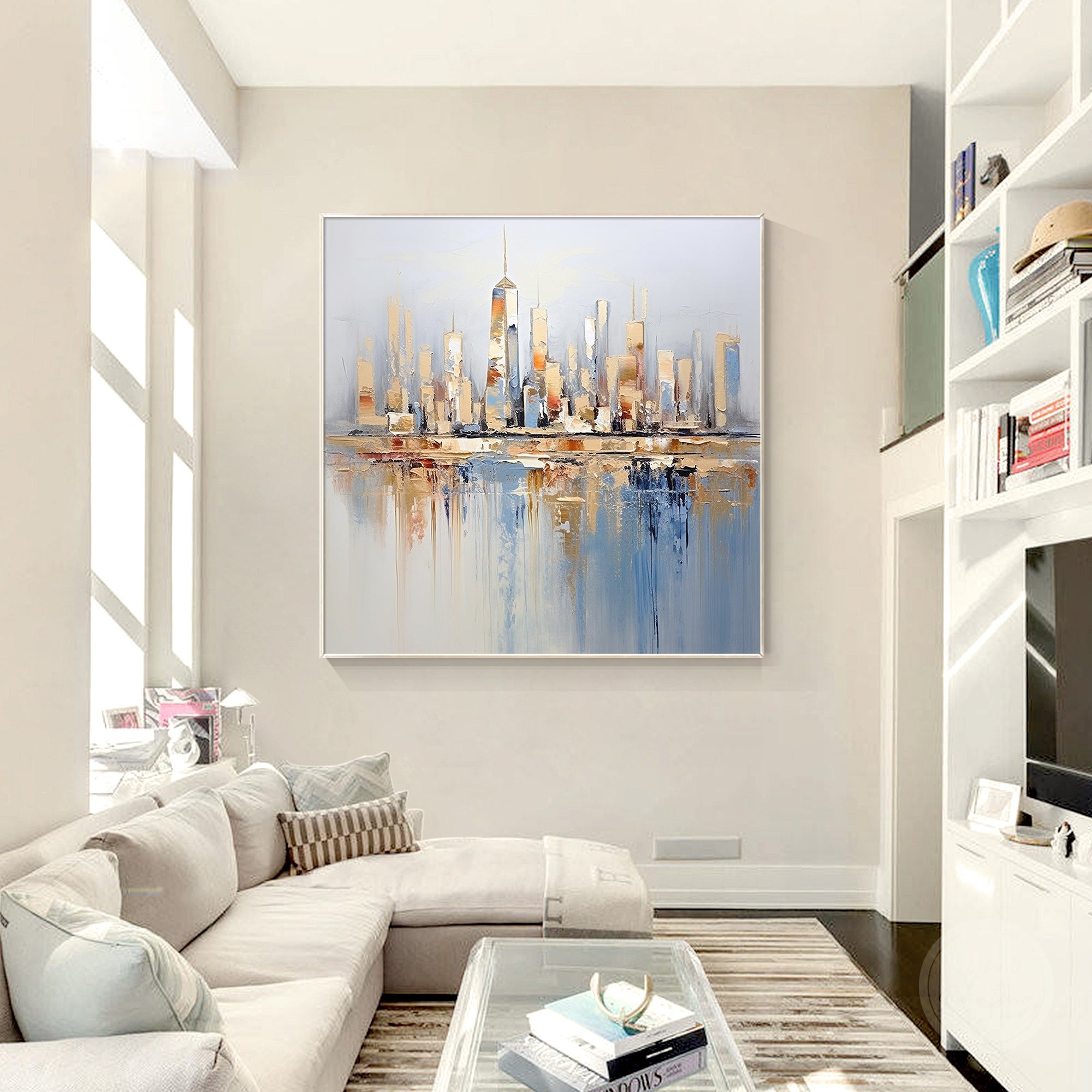 Abstract urban landscape painting with skyscrapers