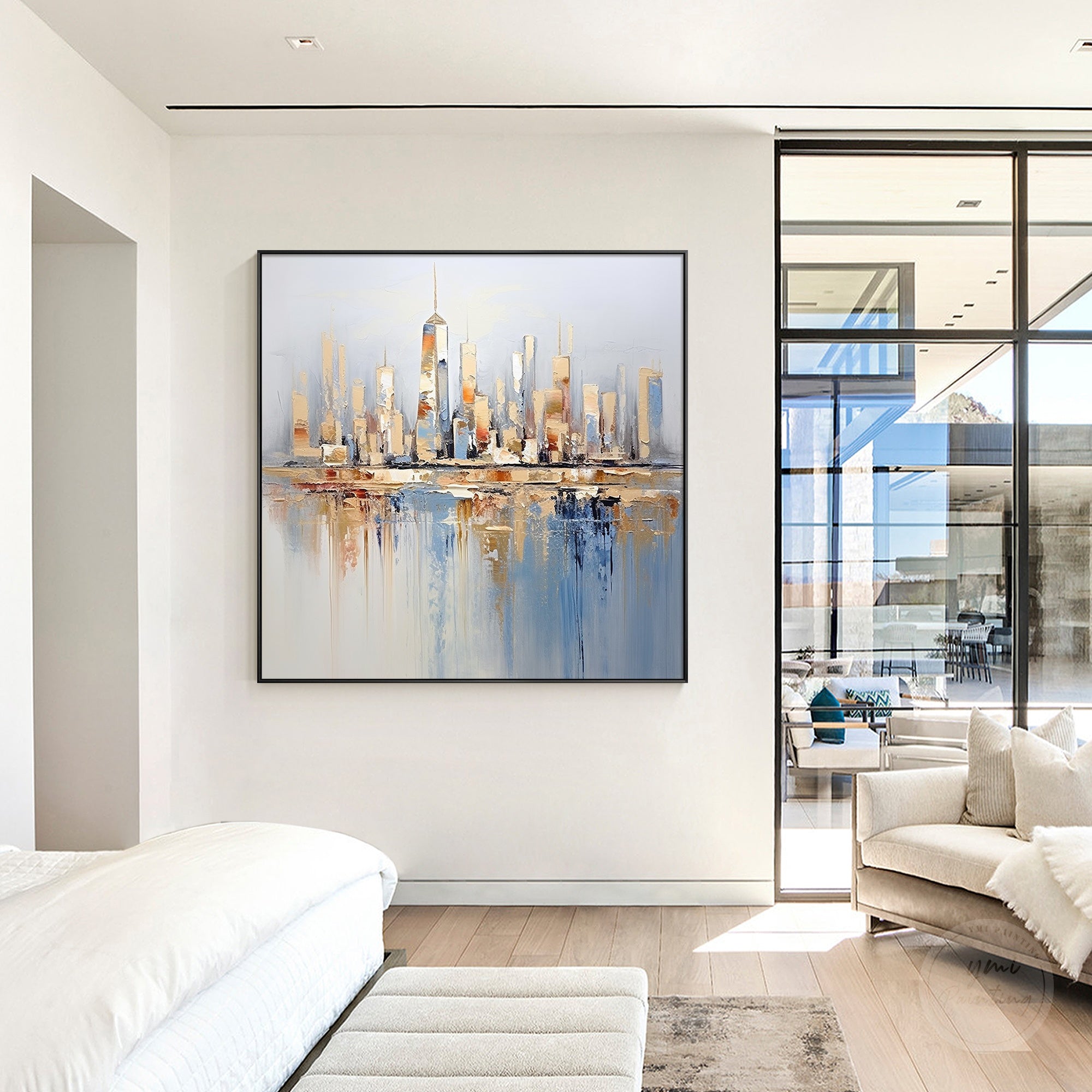 Handmade city reflection artwork on canvas