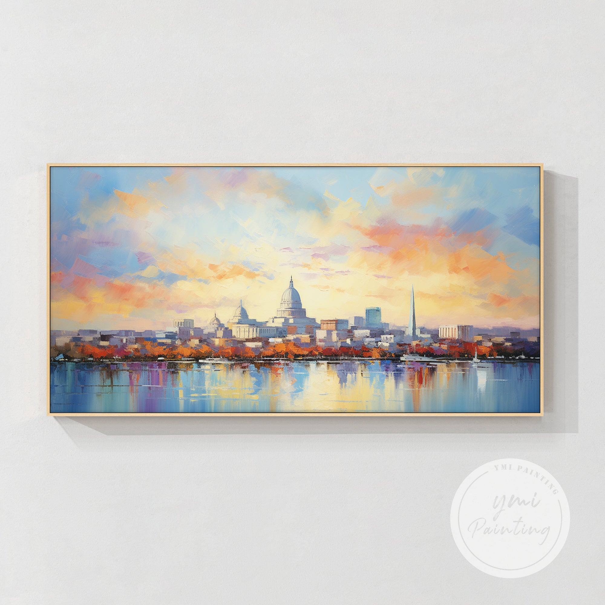 Washington DC skyline sunset painting modern wall decor in dining room