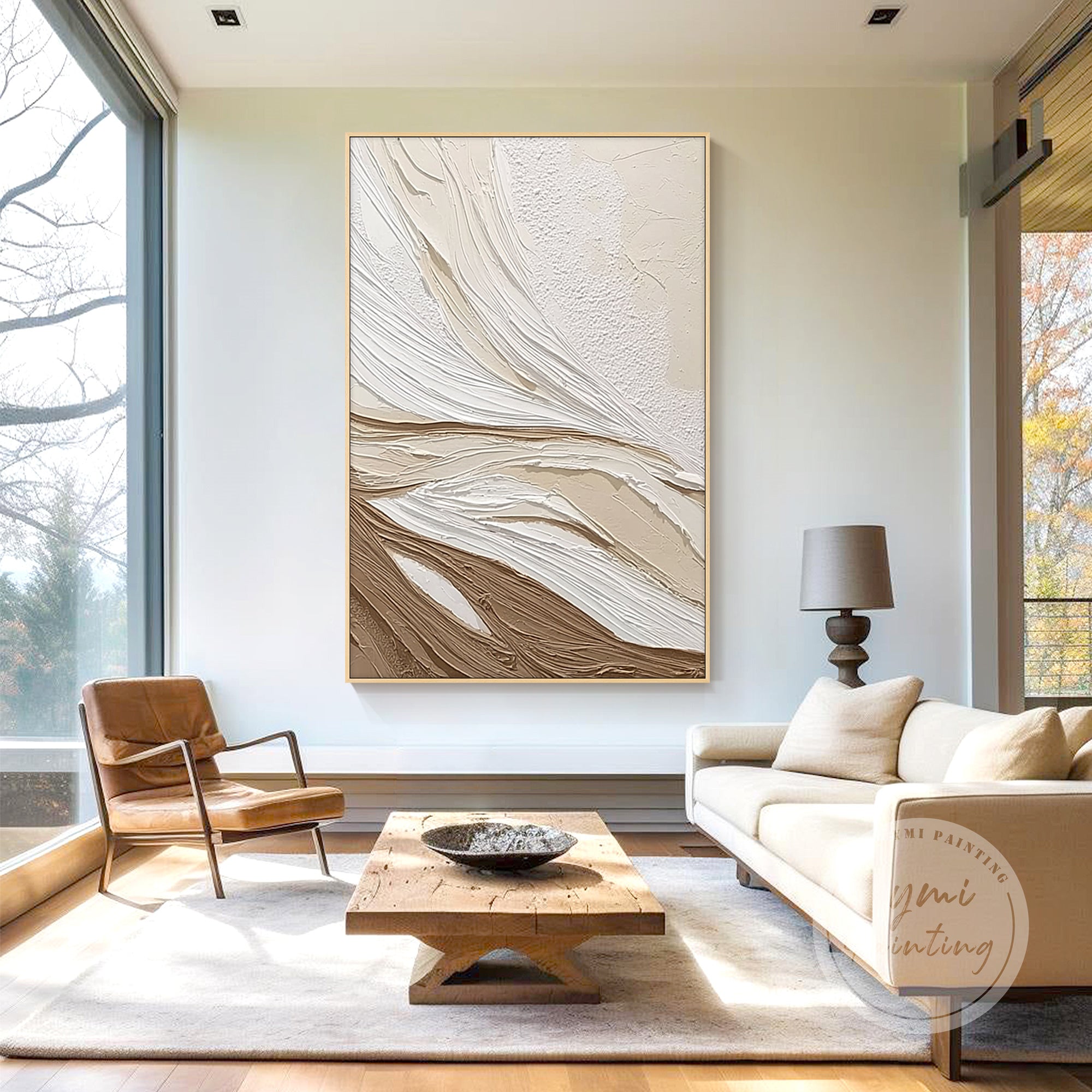 hedendaags abstract kunstwerk getoond in eetkamer