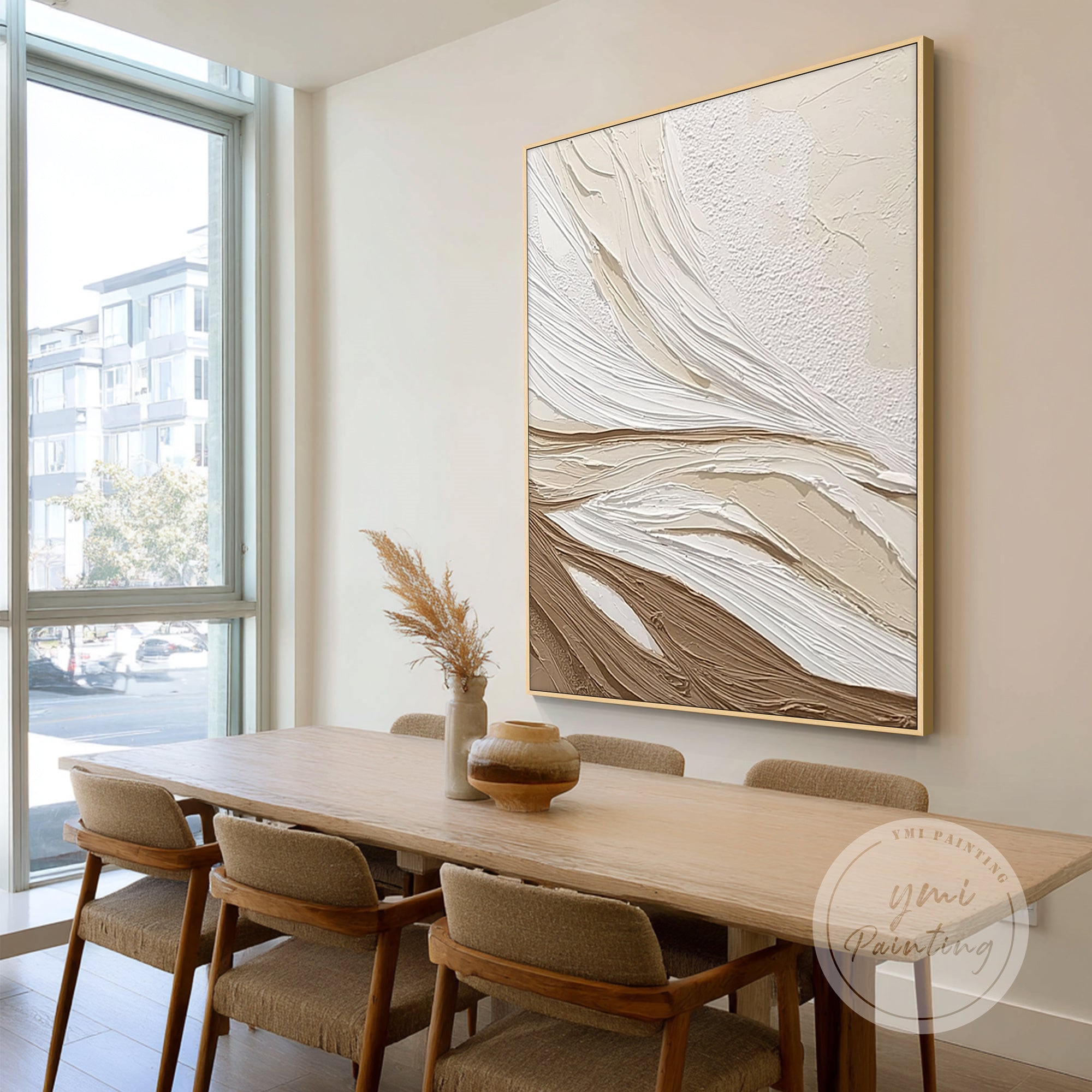 moderne abstracte canvas aan minimalistische muur