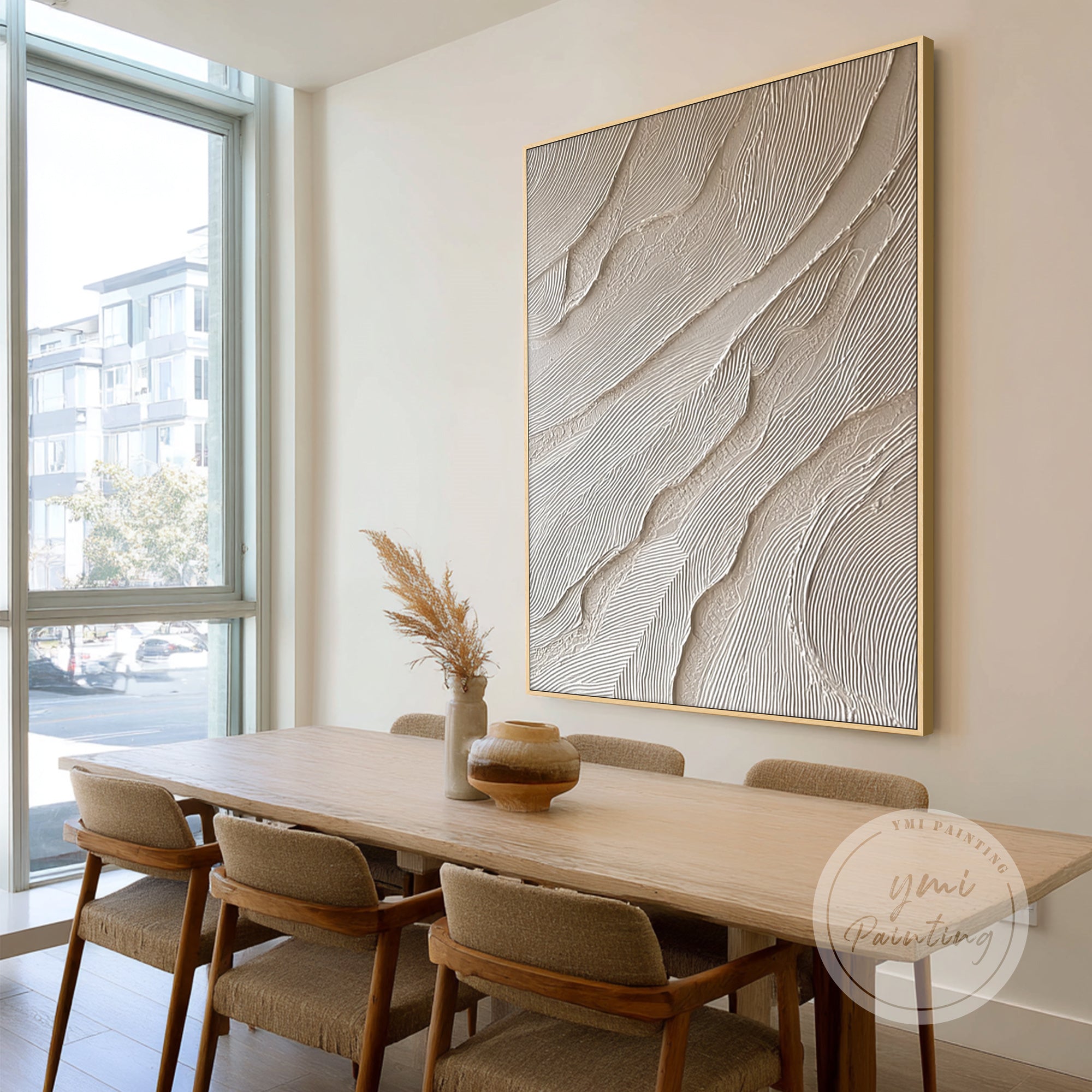 hand painted abstract wall art gold accents dining room decor