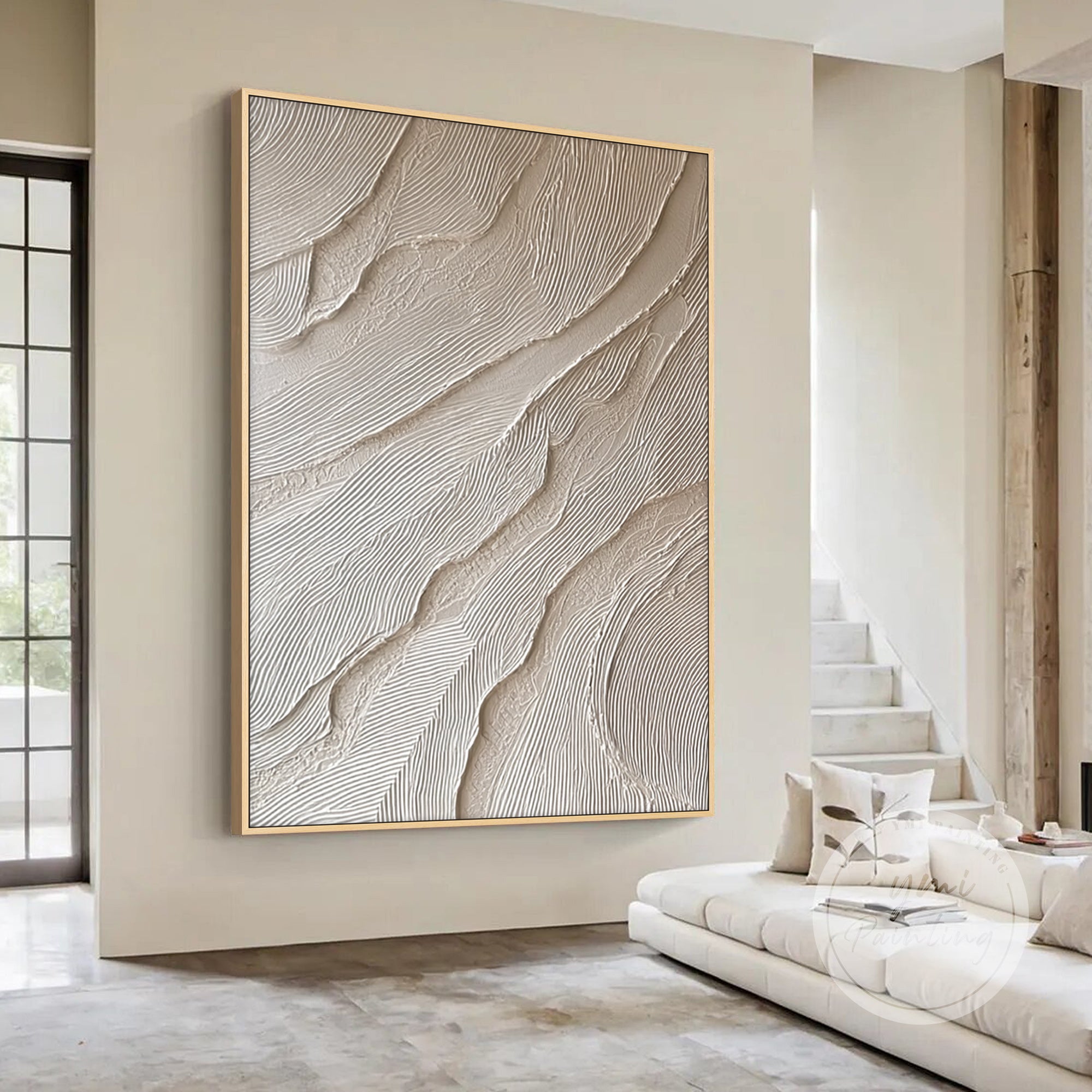 minimalist textured wall art gold detail hallway interior