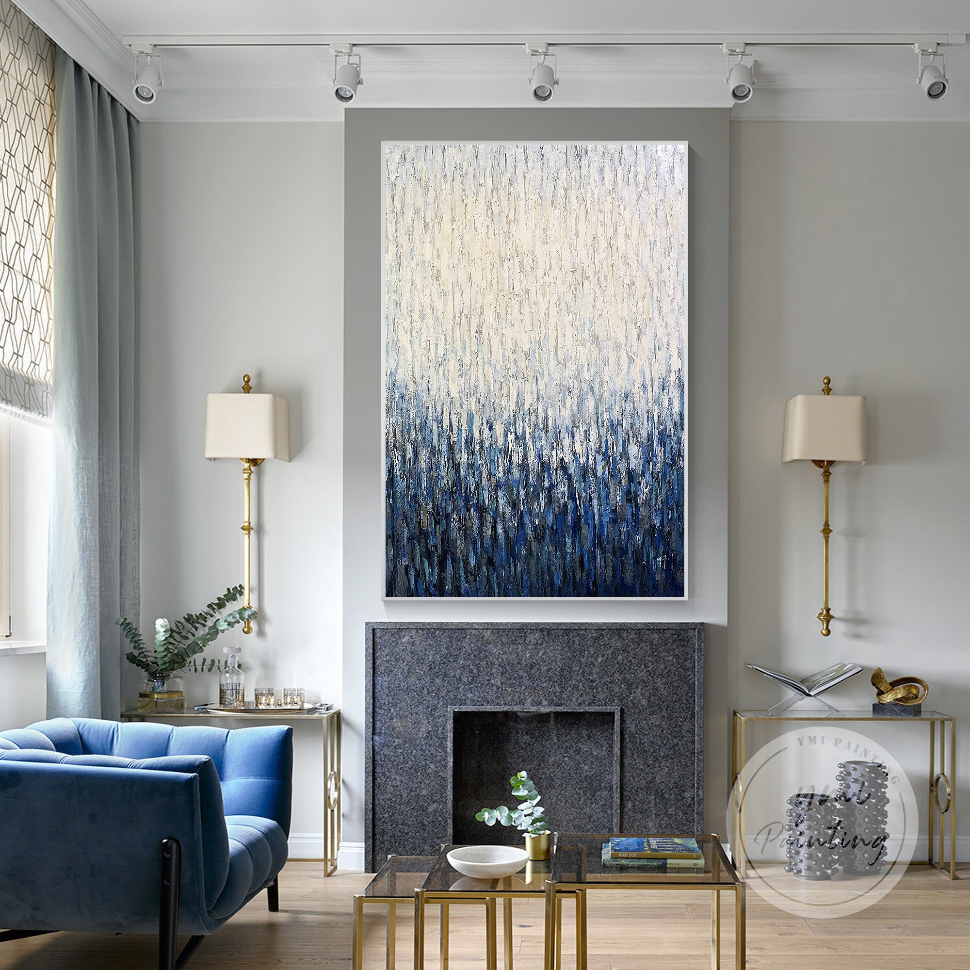 Vertical blue white abstract