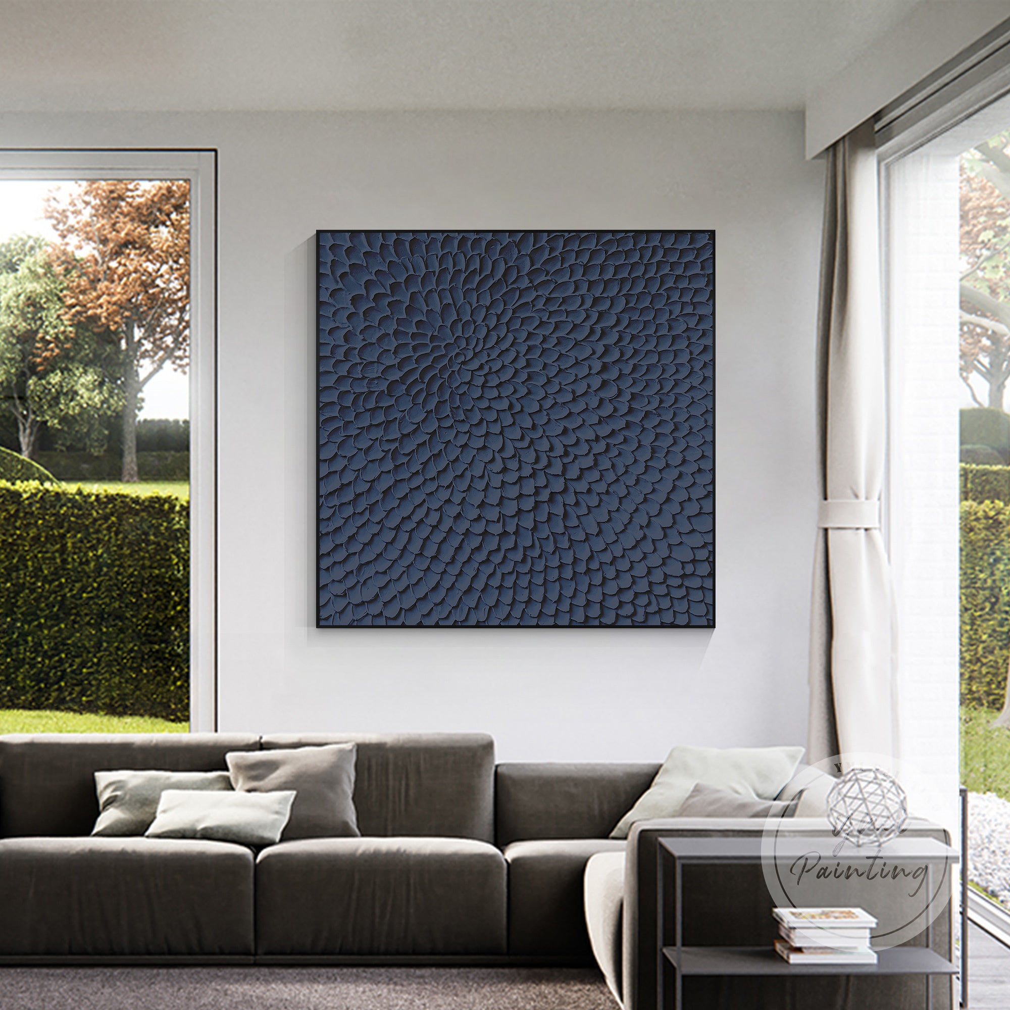 Minimalist textured wall art navy