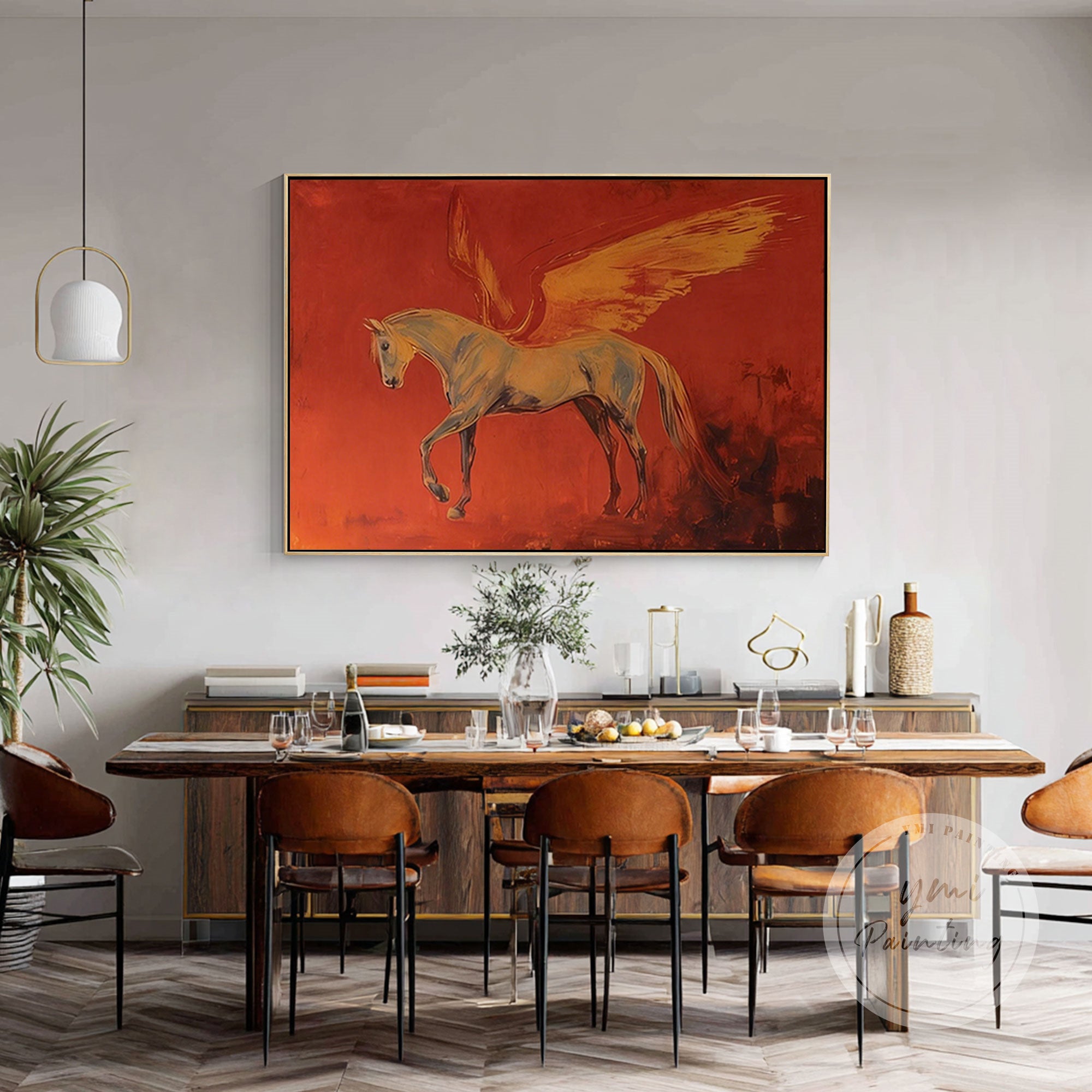 abstract mythical horse red