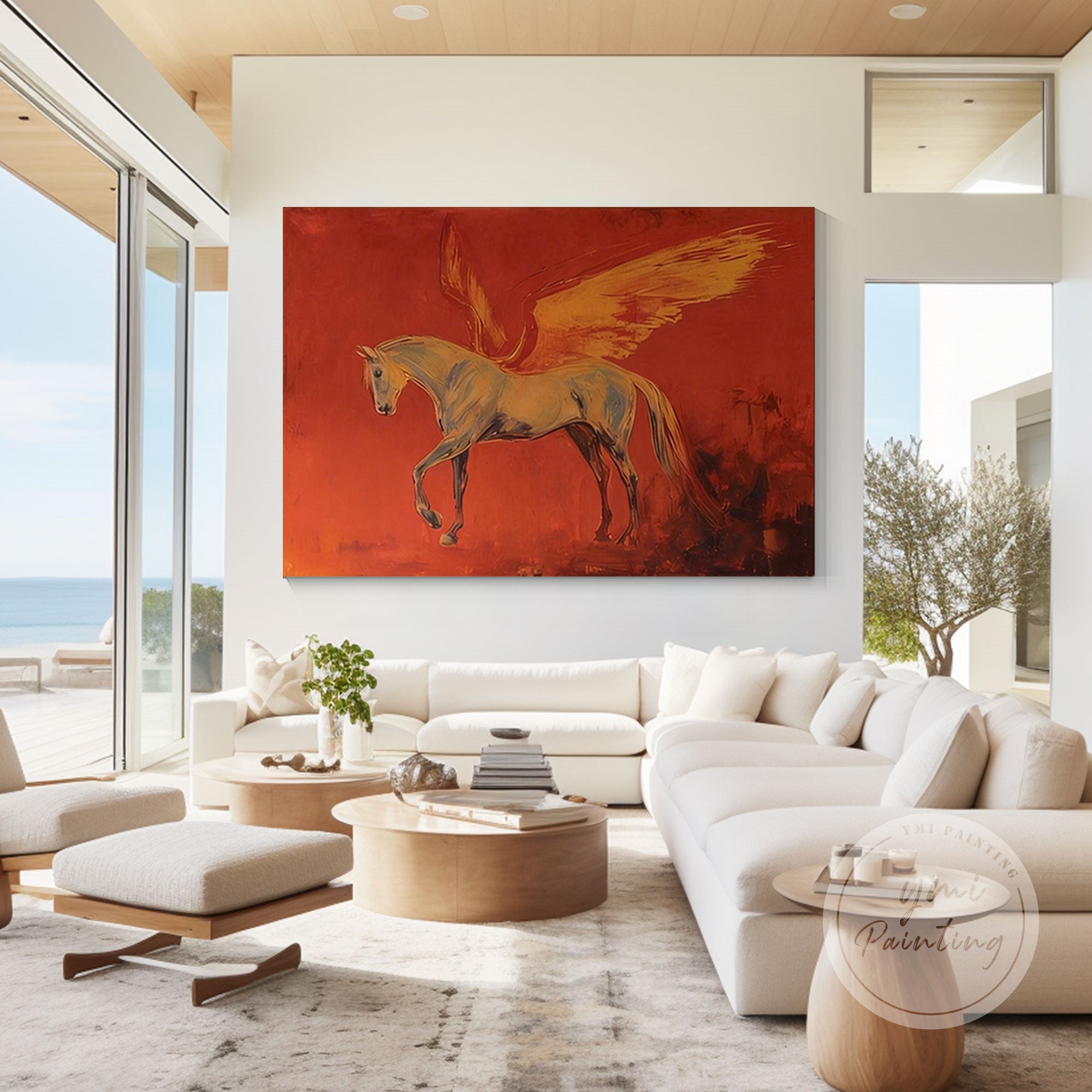 Red background Pegasus wall decor