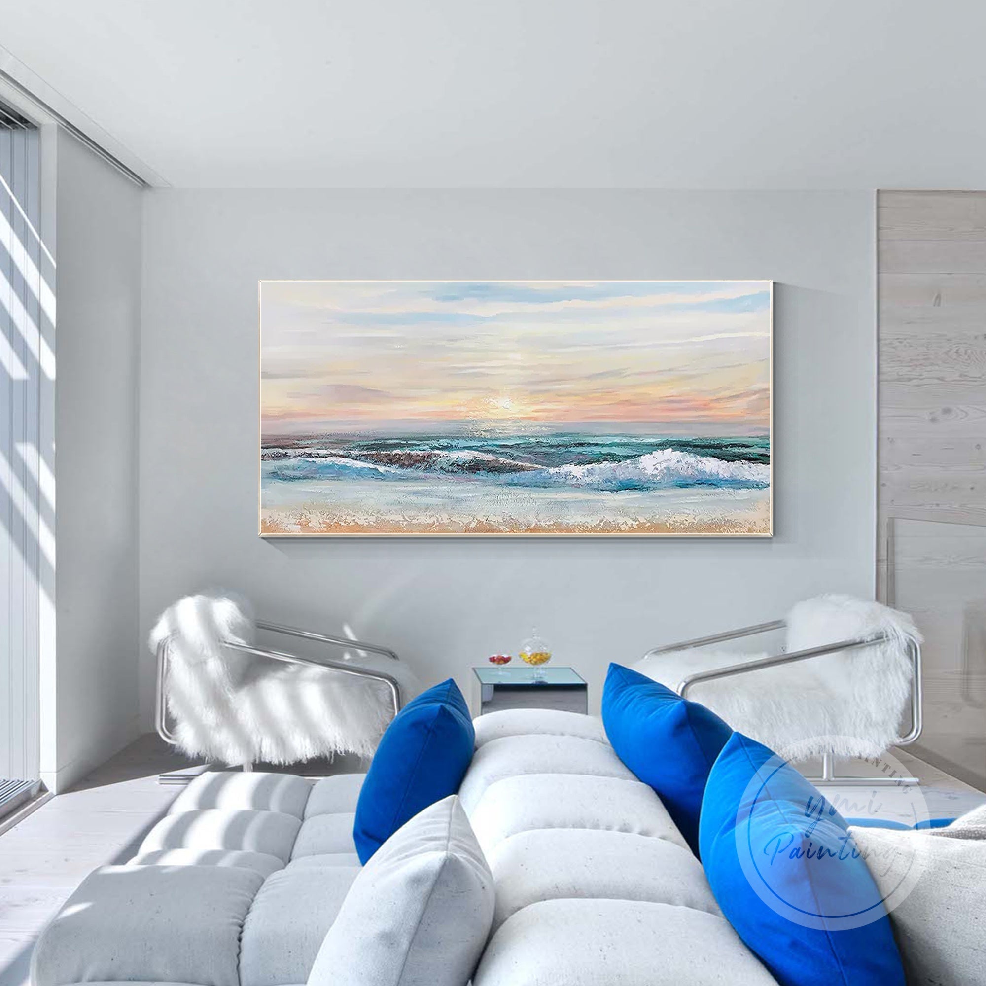 Capture the tranquility of a beach sunset with gentle waves and soft pastels, for creating a calming atmosphere.