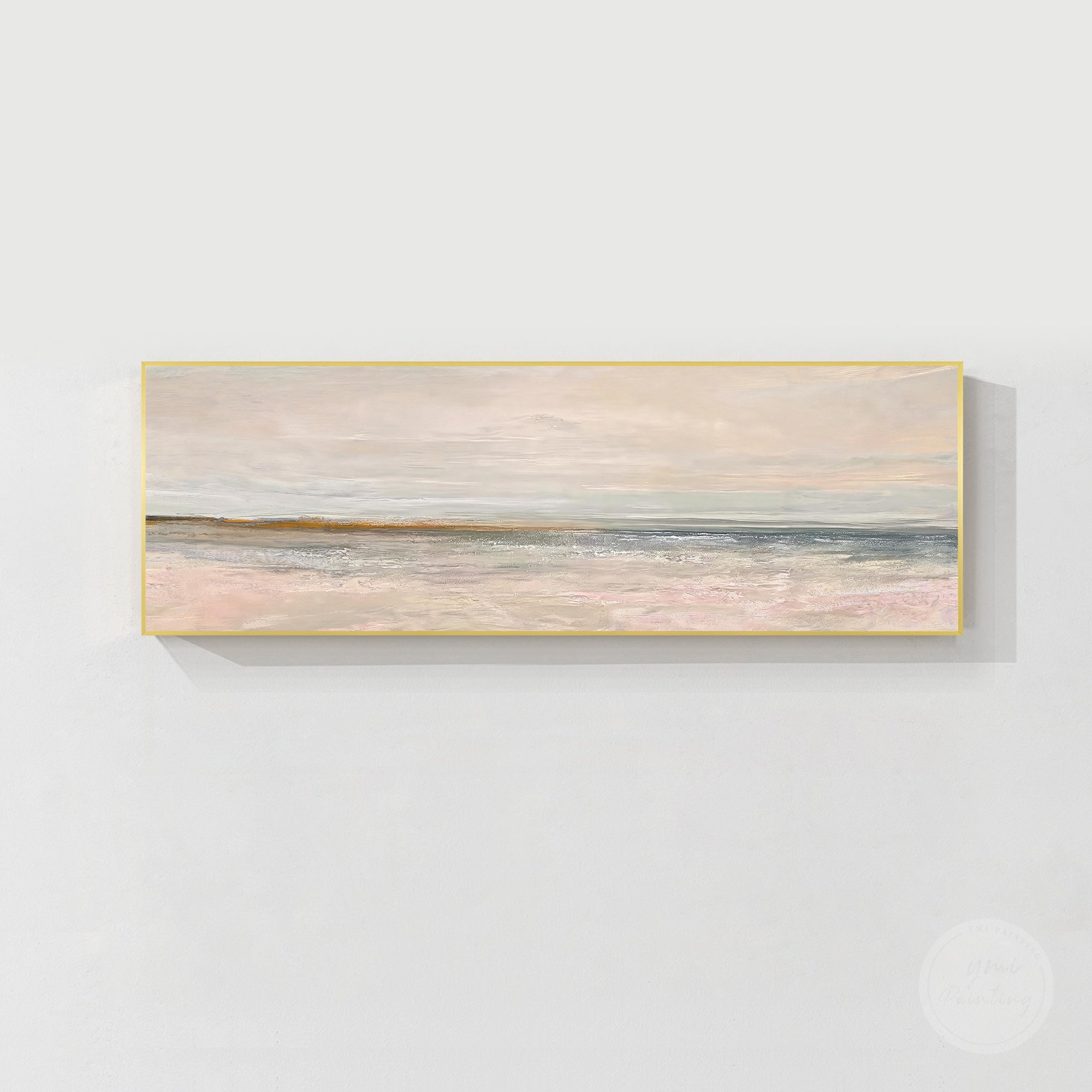 Neutral abstract horizon wall art with beige and blush tones