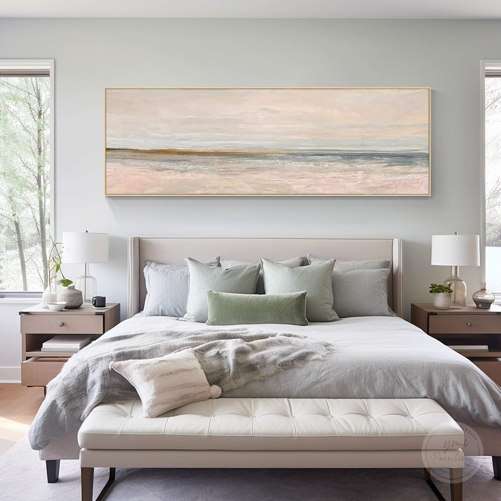 Beige blush grey textured landscape wall art