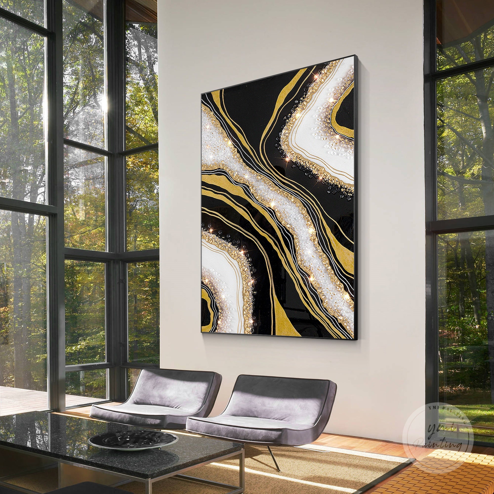 Luxury oversized geode resin painting perfect for modern interiors.