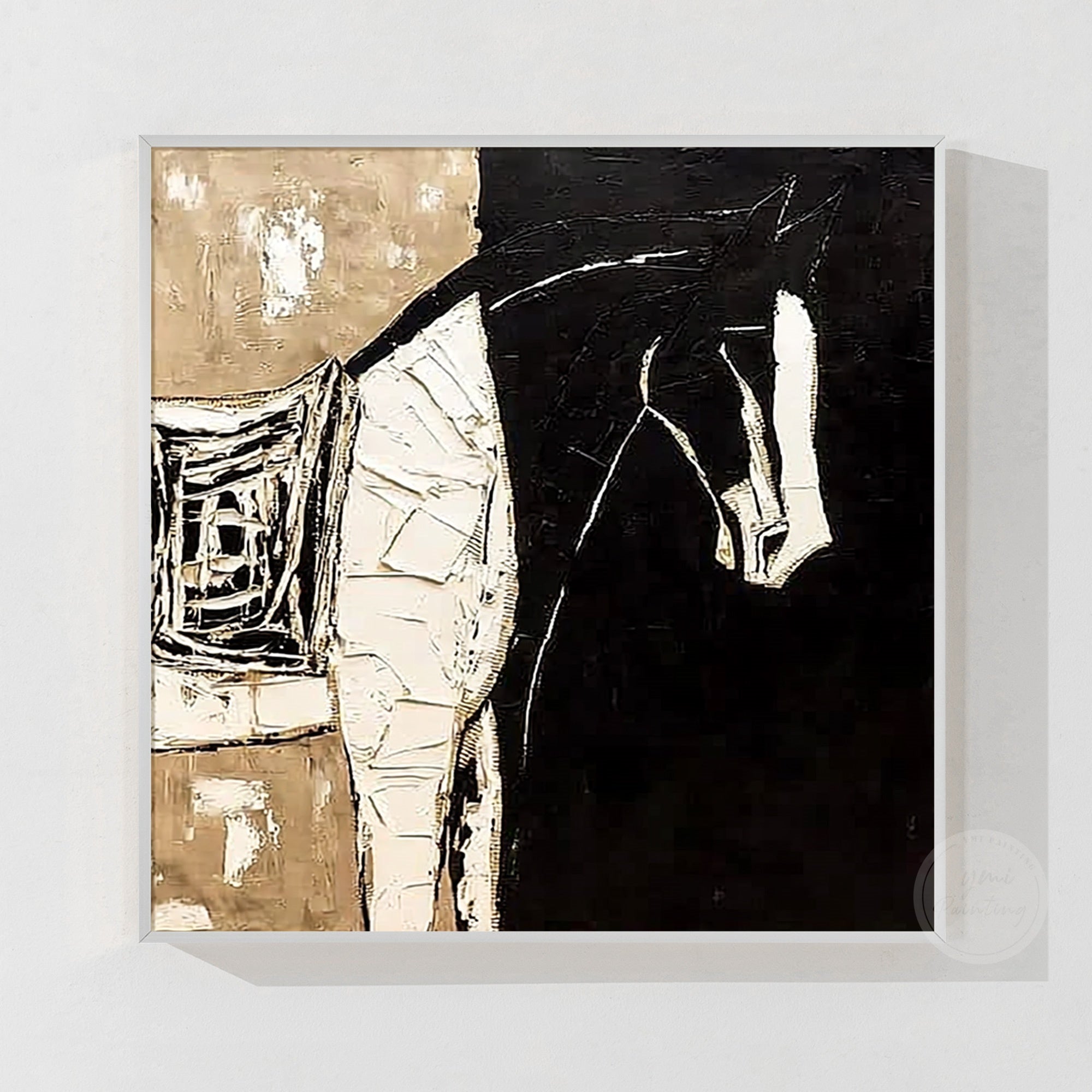 Modern equestrian painting with textured brushwork