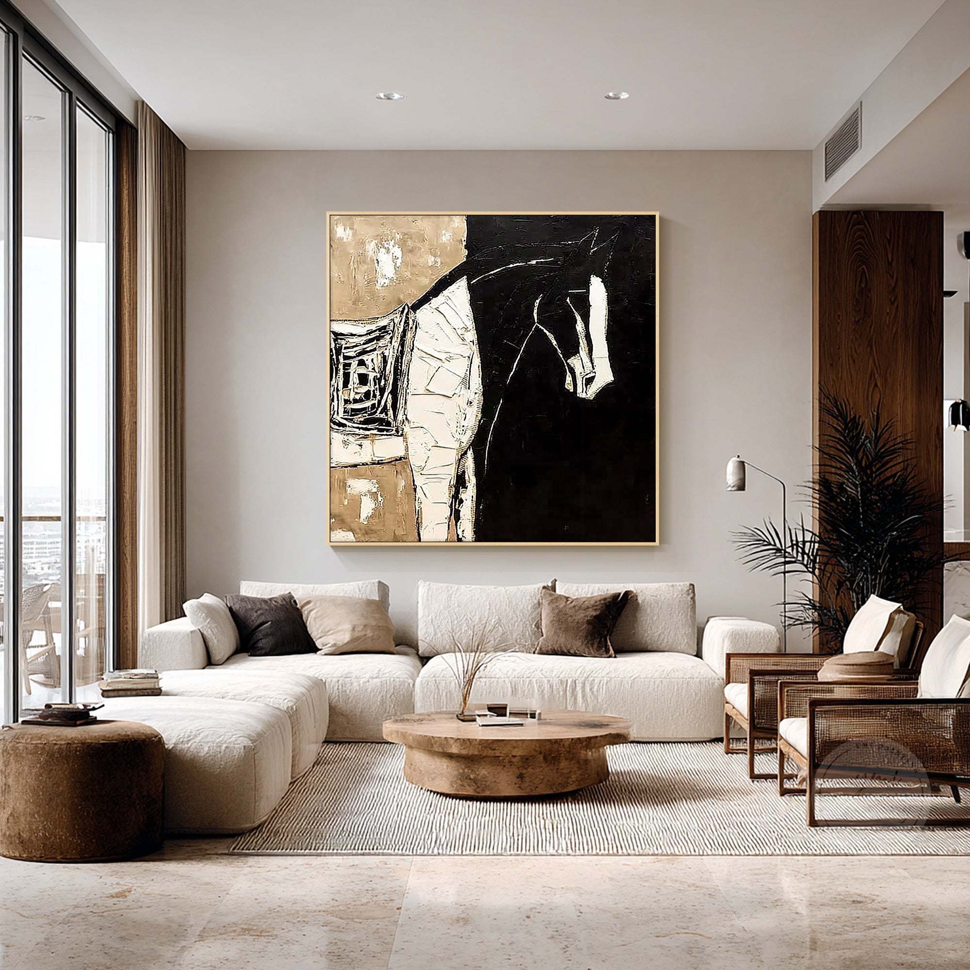 Textured equestrian canvas painting for home decoration