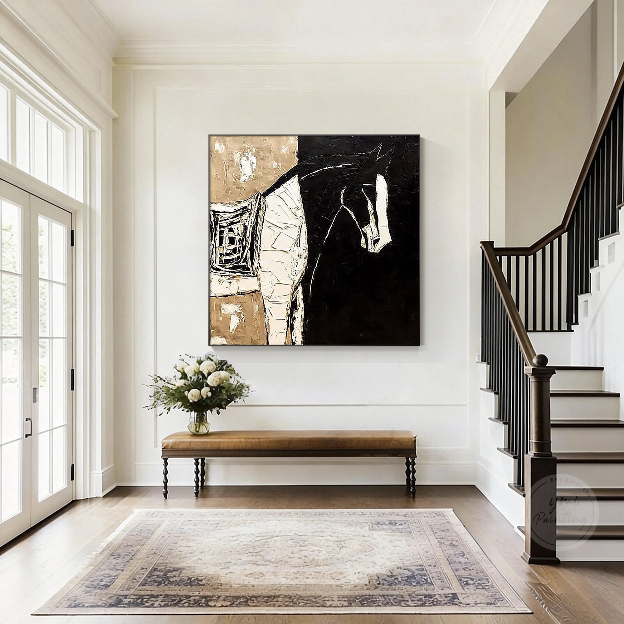Black horse artwork with minimalist abstract style