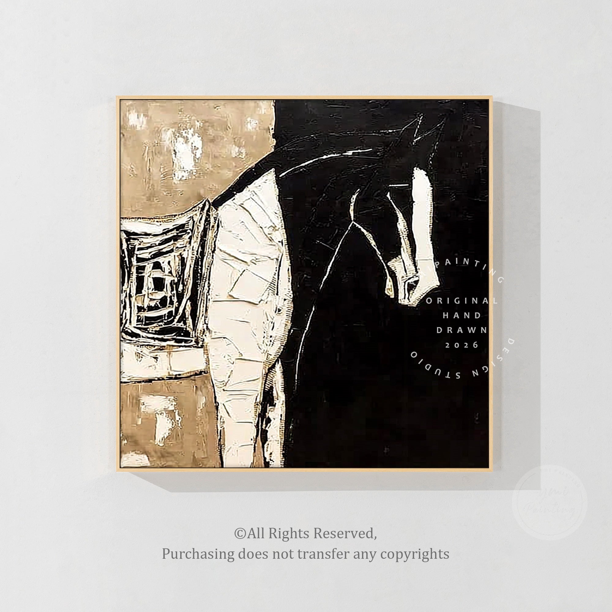 Handmade black horse canvas artwork for modern interiors