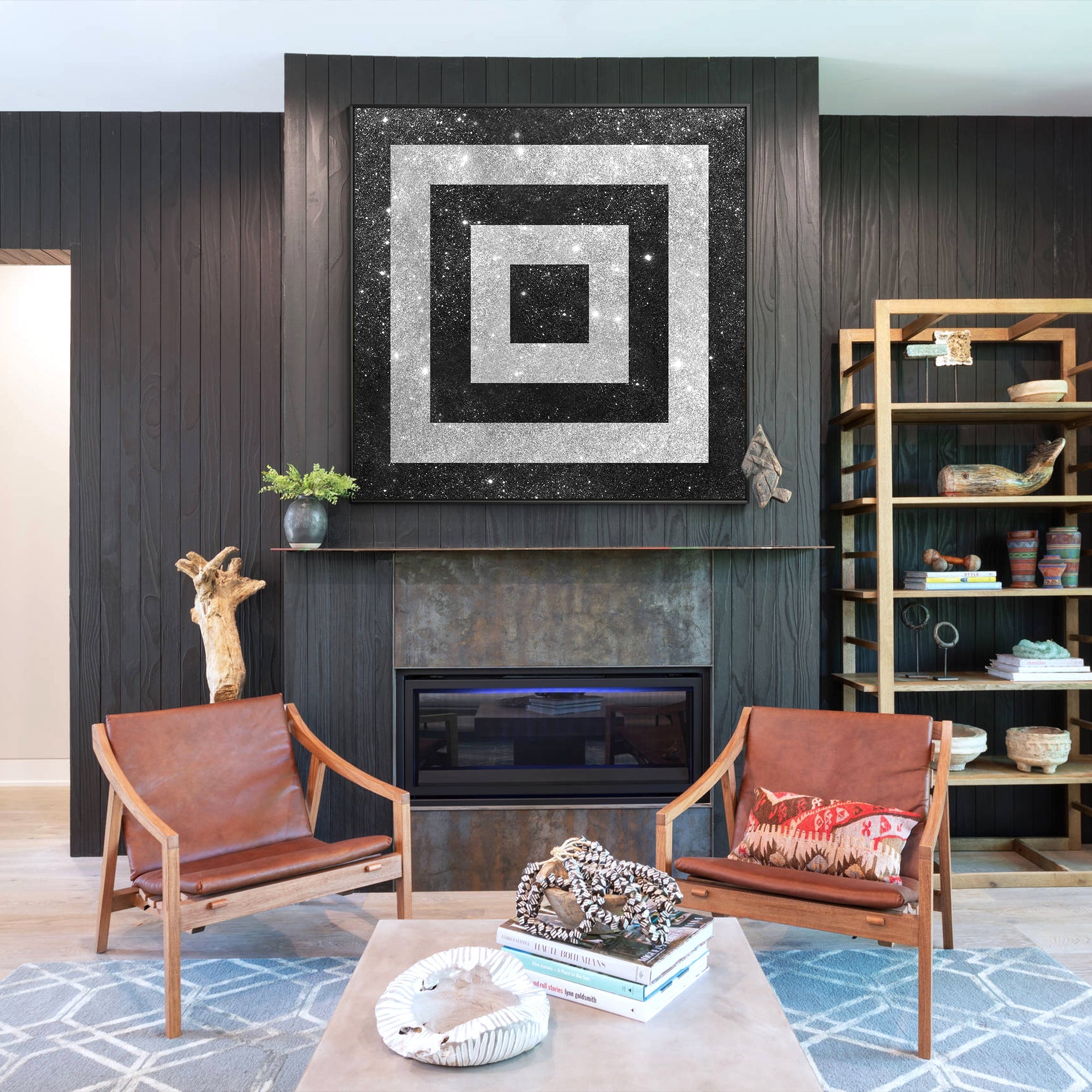 Contemporary abstract wall art inspired by layered square forms