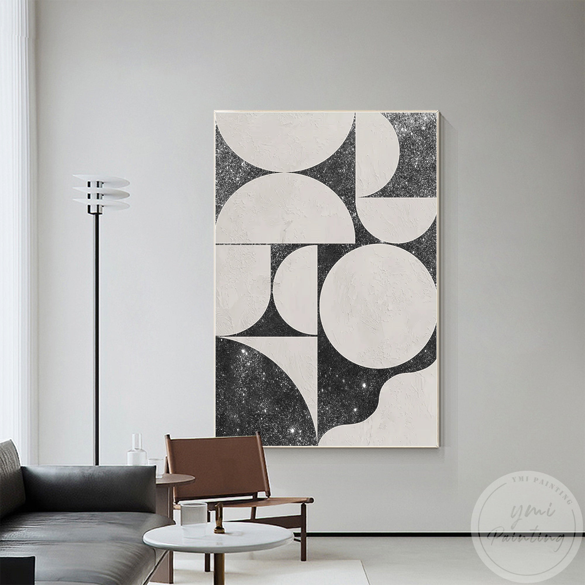Glitter Black and White Abstract Geometric Art Like Stars.