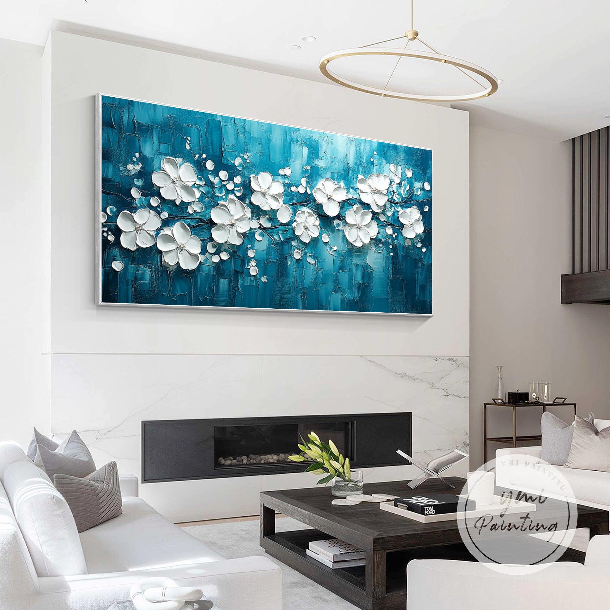 Sculpted floral painting with heavy impasto texture