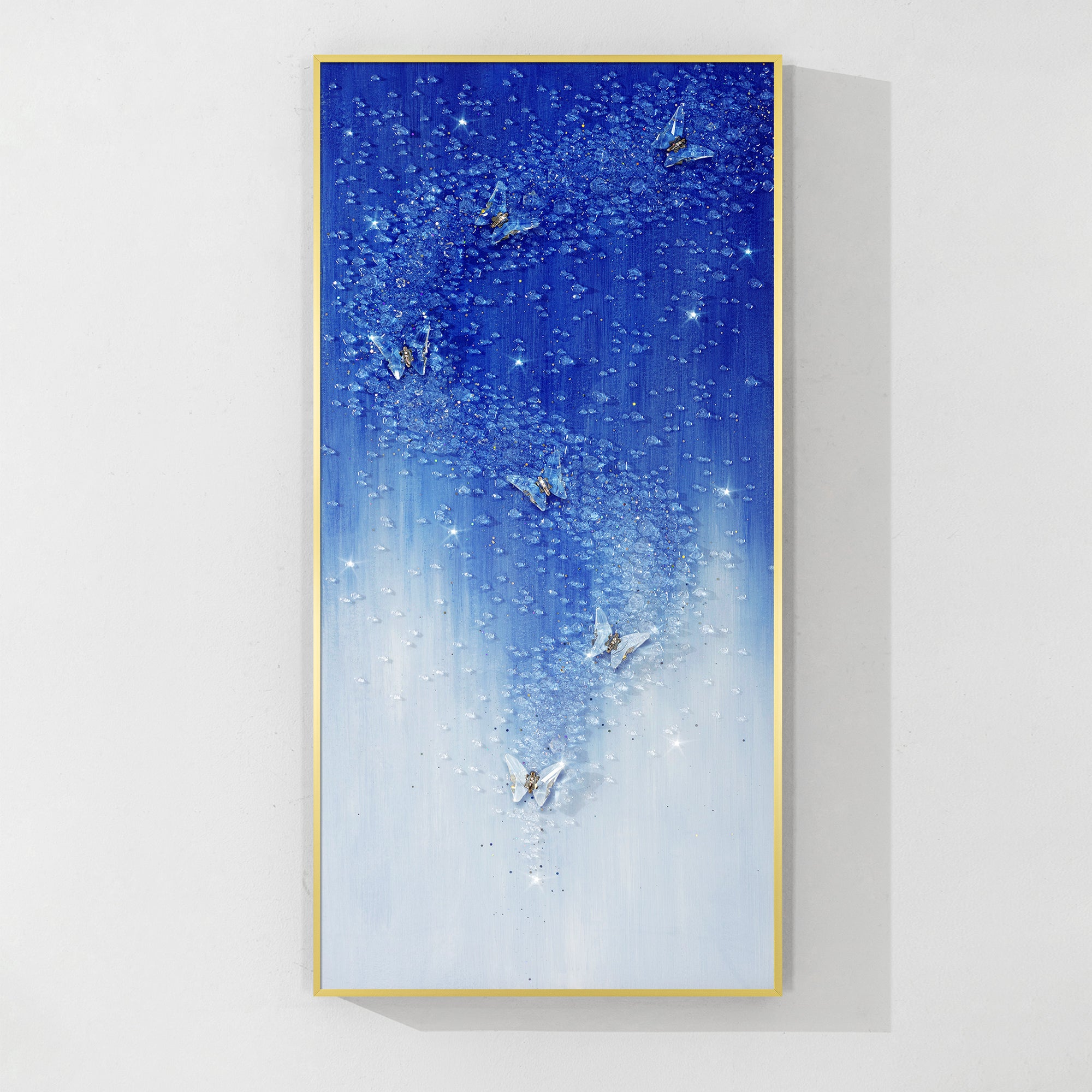 Blue resin butterfly wall art with crystal texture