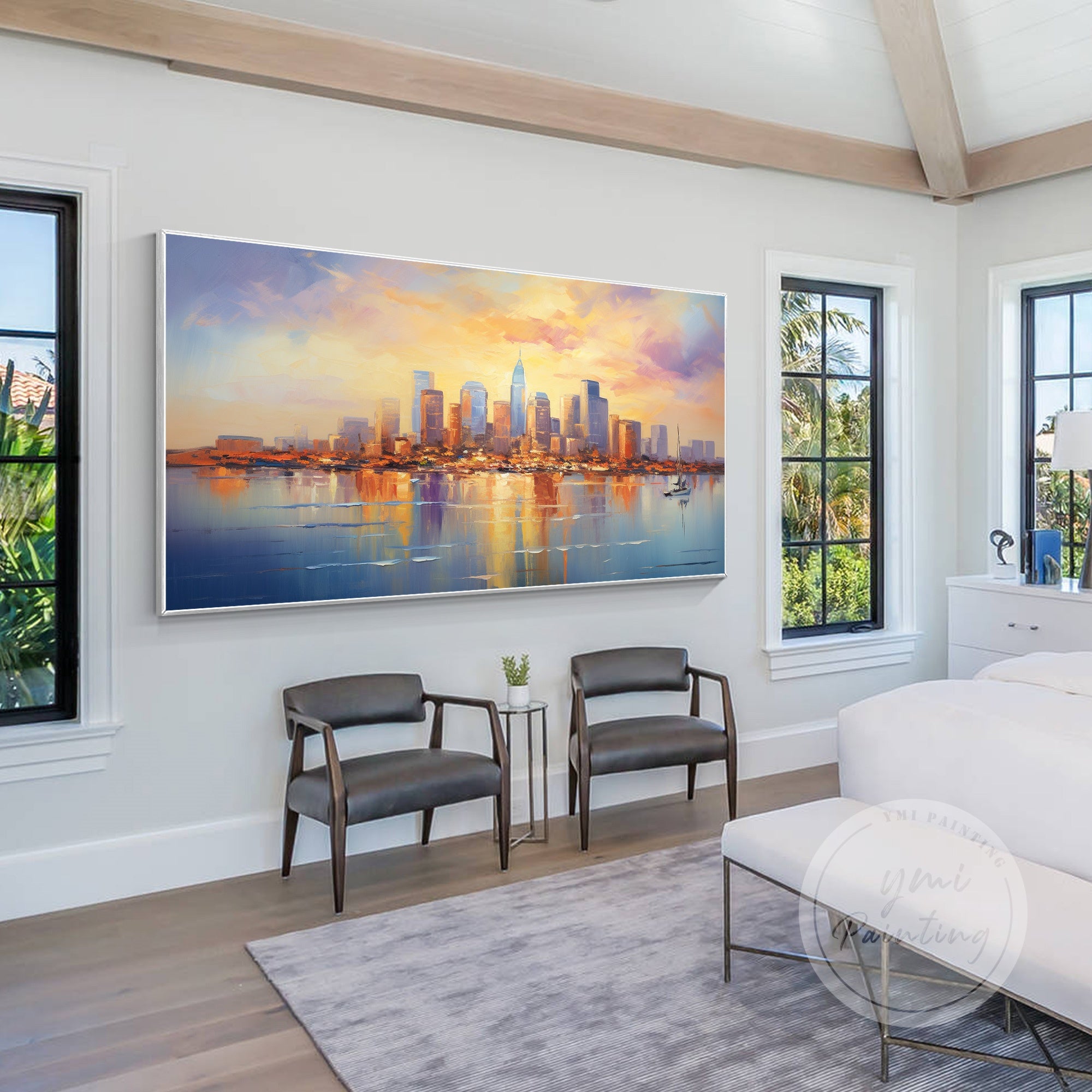Bold and dynamic Boston city painting, ideal for adding character and style to office spaces.