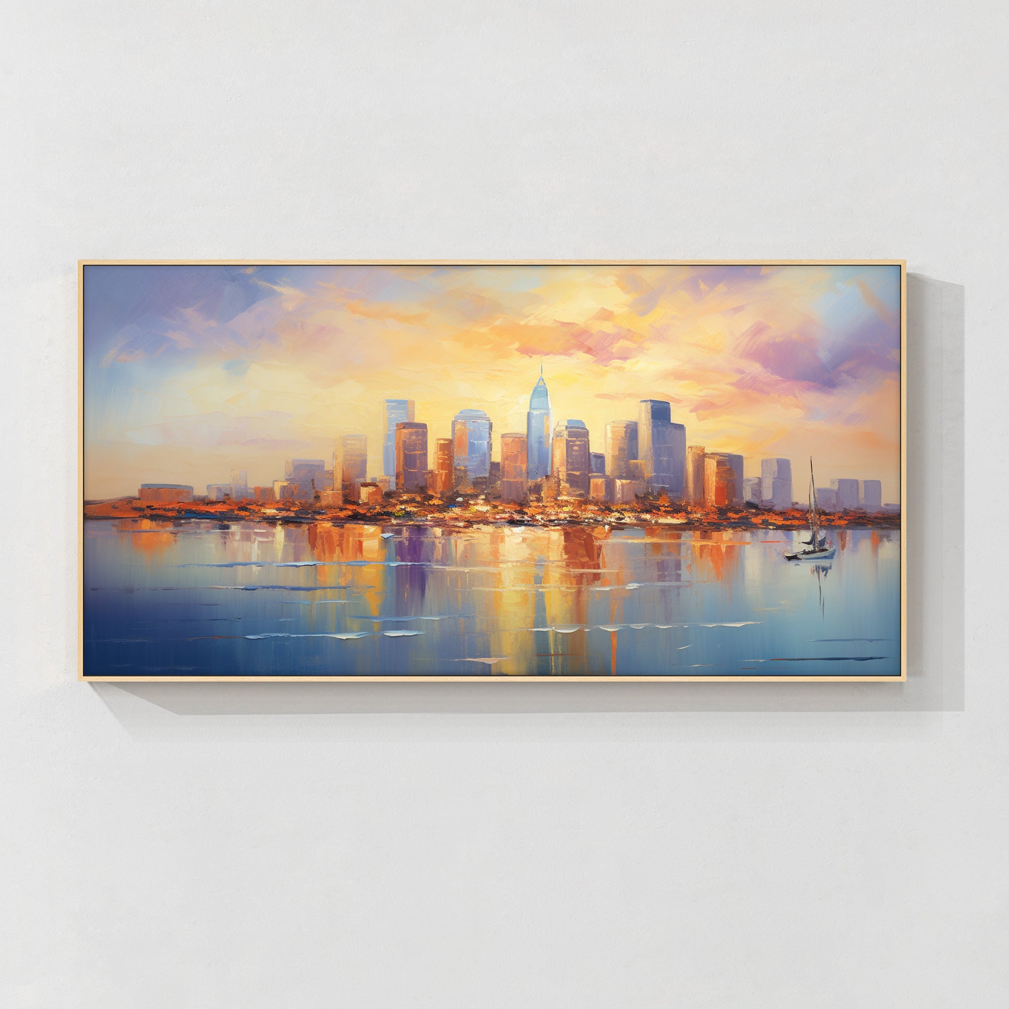 Bold and dynamic Boston city painting, ideal for adding character and style to office spaces.
