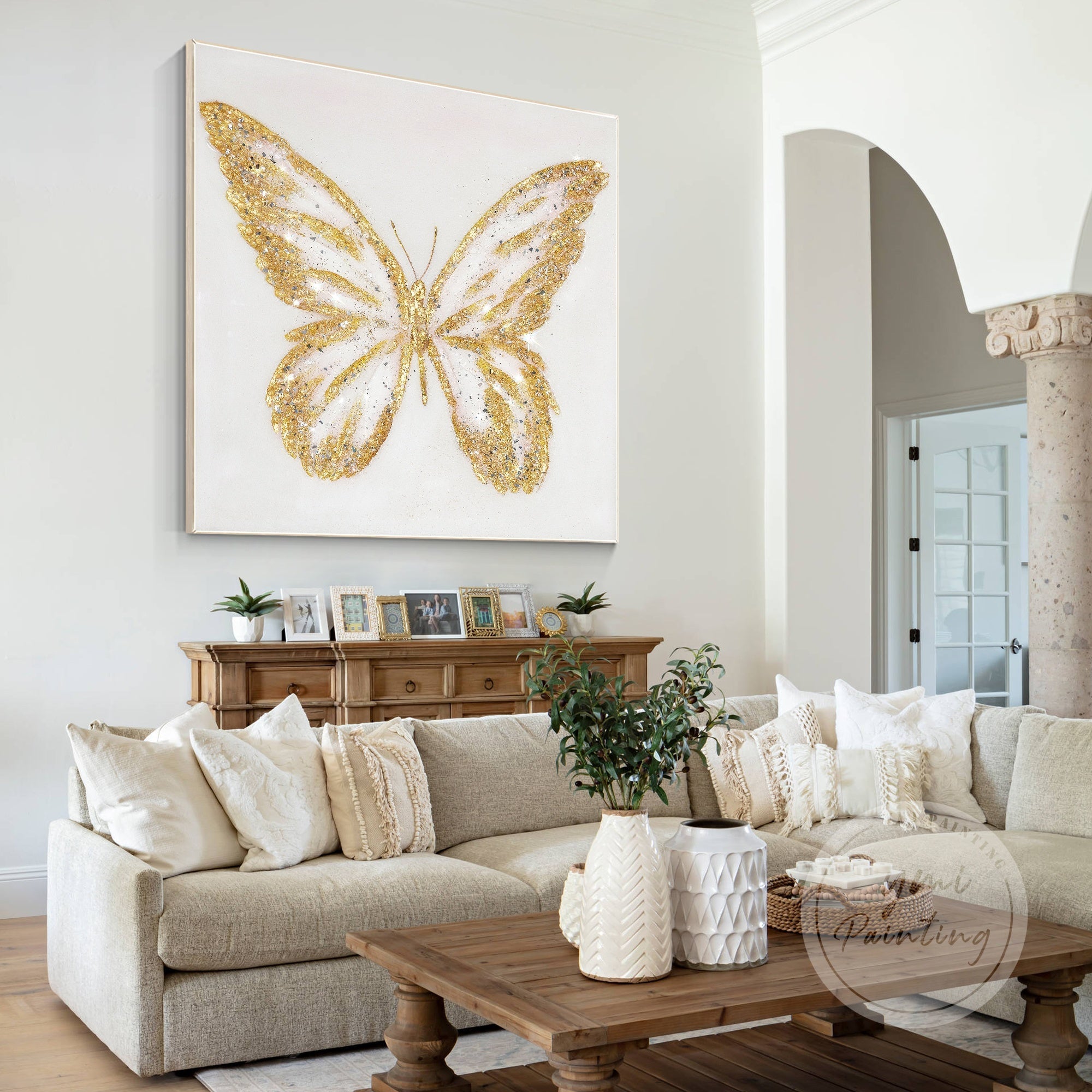 Abstract Gold Butterfly Wall Art, crafted with resin and gold glitter for a dazzling, high-end look.