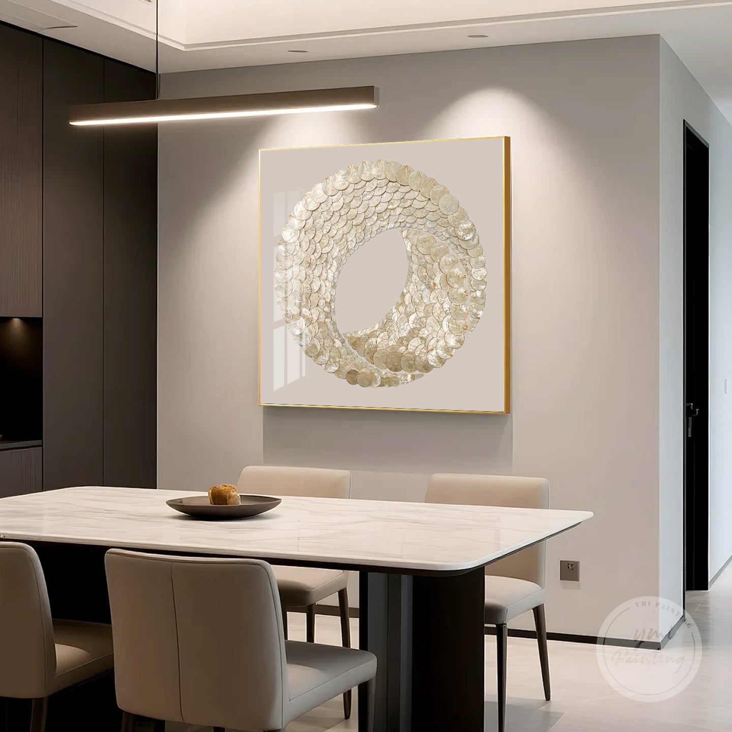 Large shell art in warm neutral colors, ideal for modern and coastal-inspired interiors.