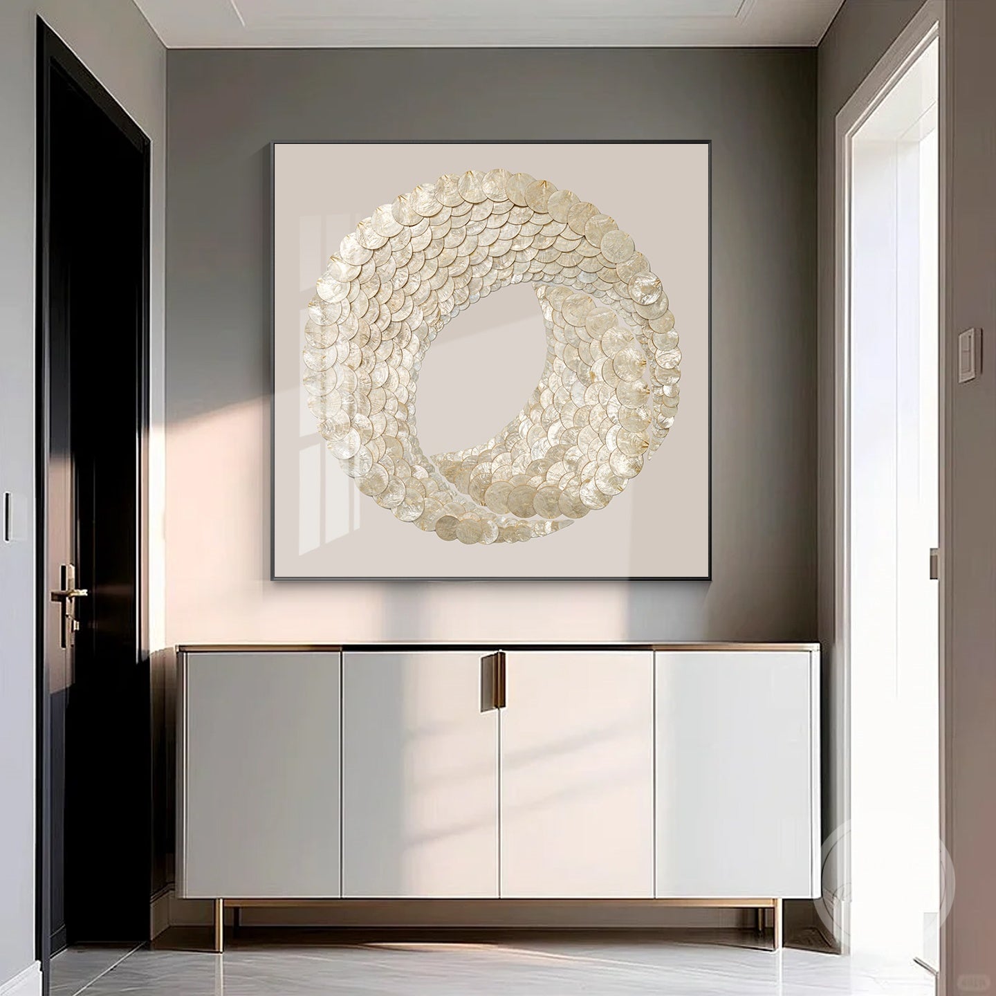Sea shell wall art with handcrafted capiz elements, adding warmth and sophistication.