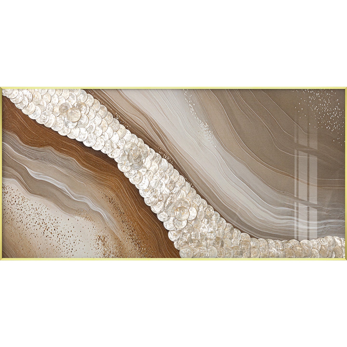 Earth tones gold capiz wall art featuring natural shell textures in a 3D design.