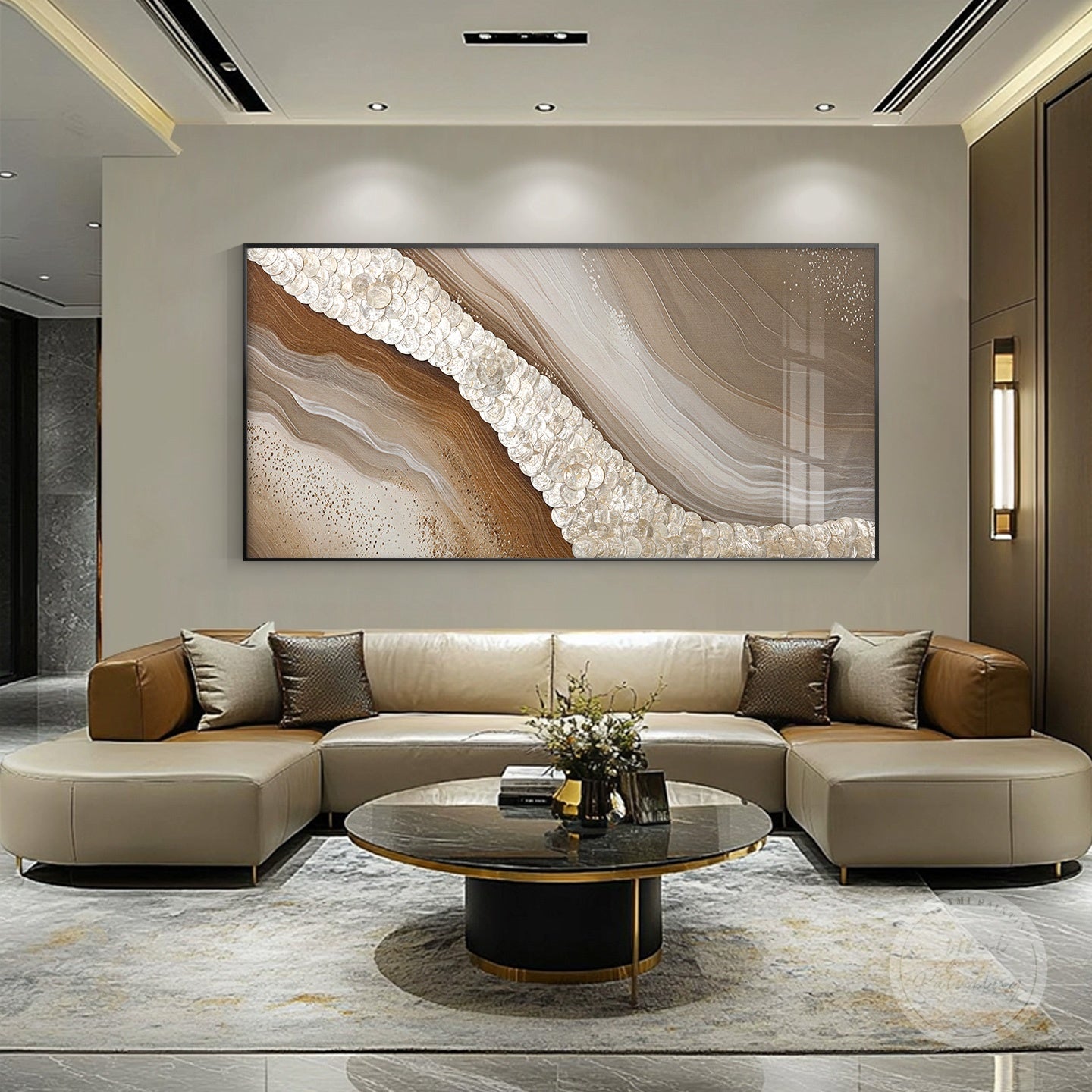 Capiz shell wall hanging with layered details for a luxurious home statement.